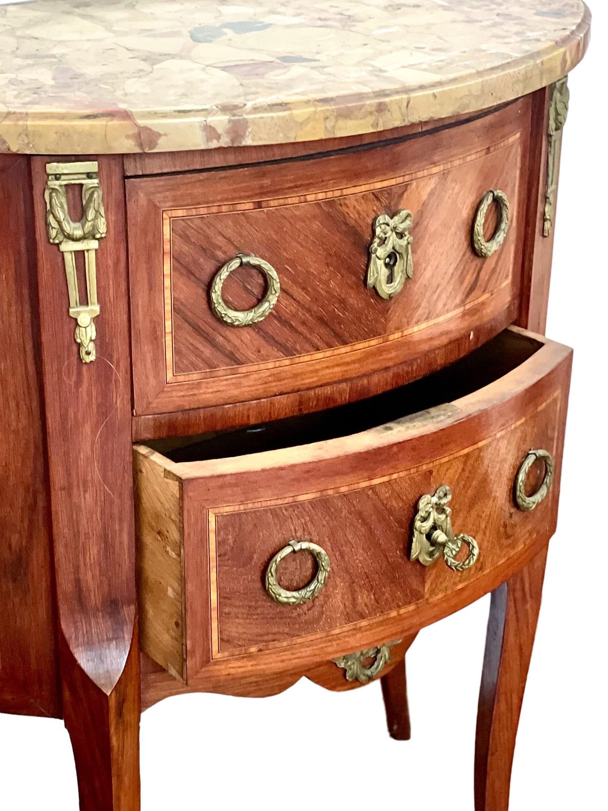 French Louis XVI Style Demi Lune Two Drawer Commode With Marble Top photo 2111.0