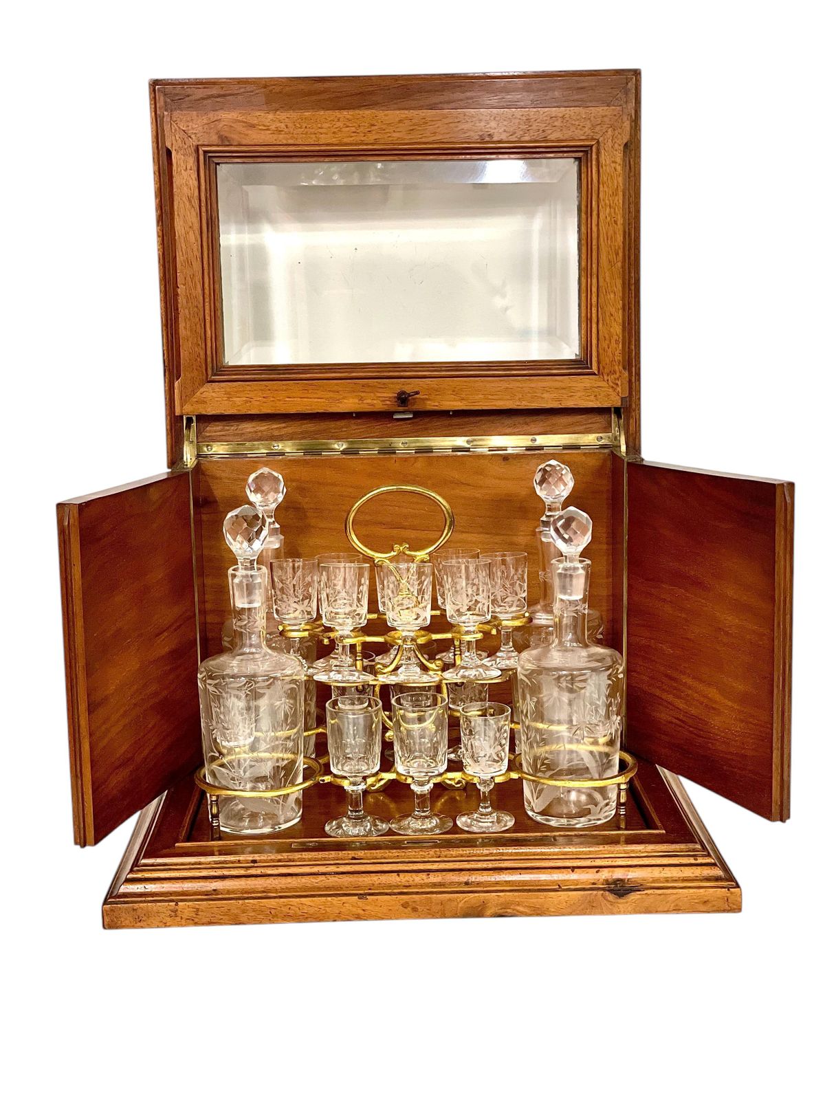 Furniture 19th Century Walnut And Glazed Liquor Cabinet Or Tantalus photo