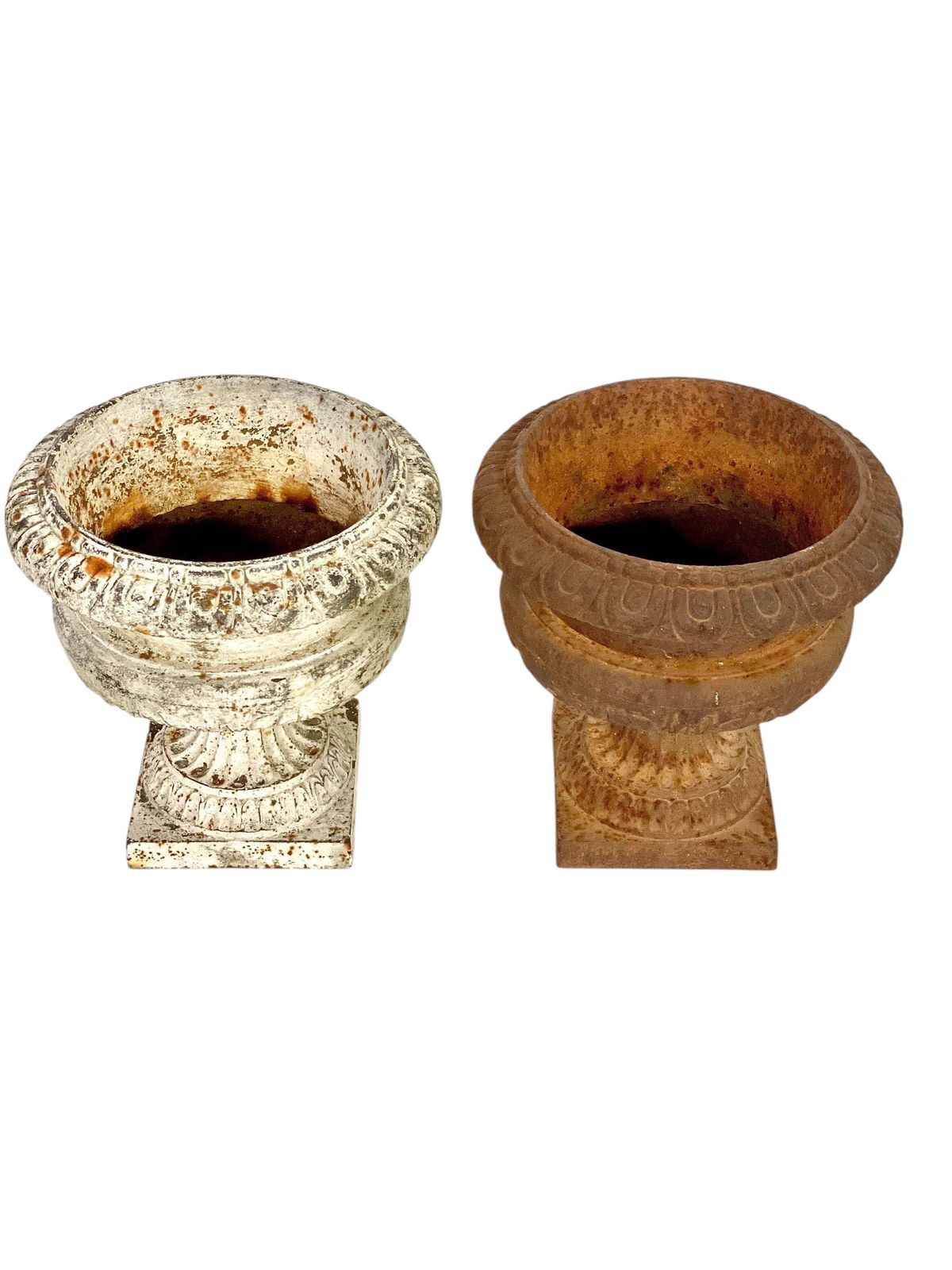 19th Century Pair Of Petite Louis XVI Cast Iron Garden Urns photo furniture