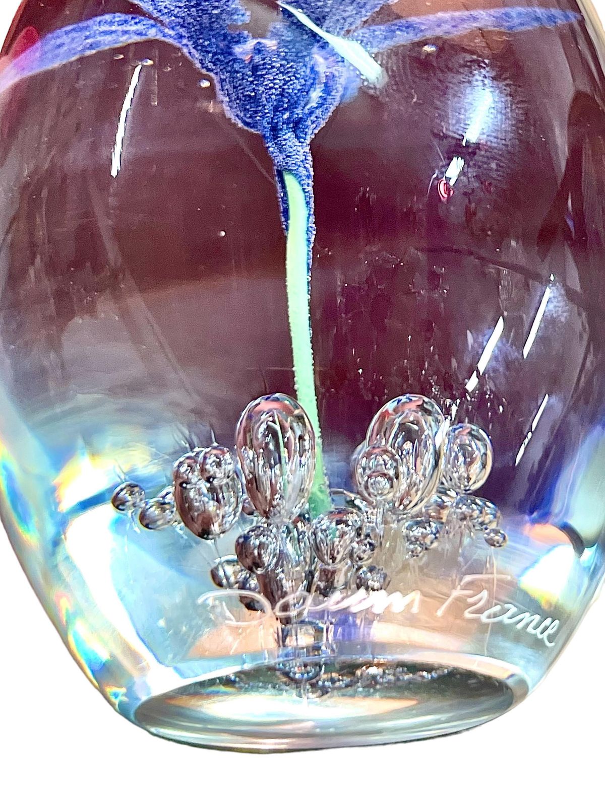 By Daum Sulphide Paperweight With Blue Flower photo for sale