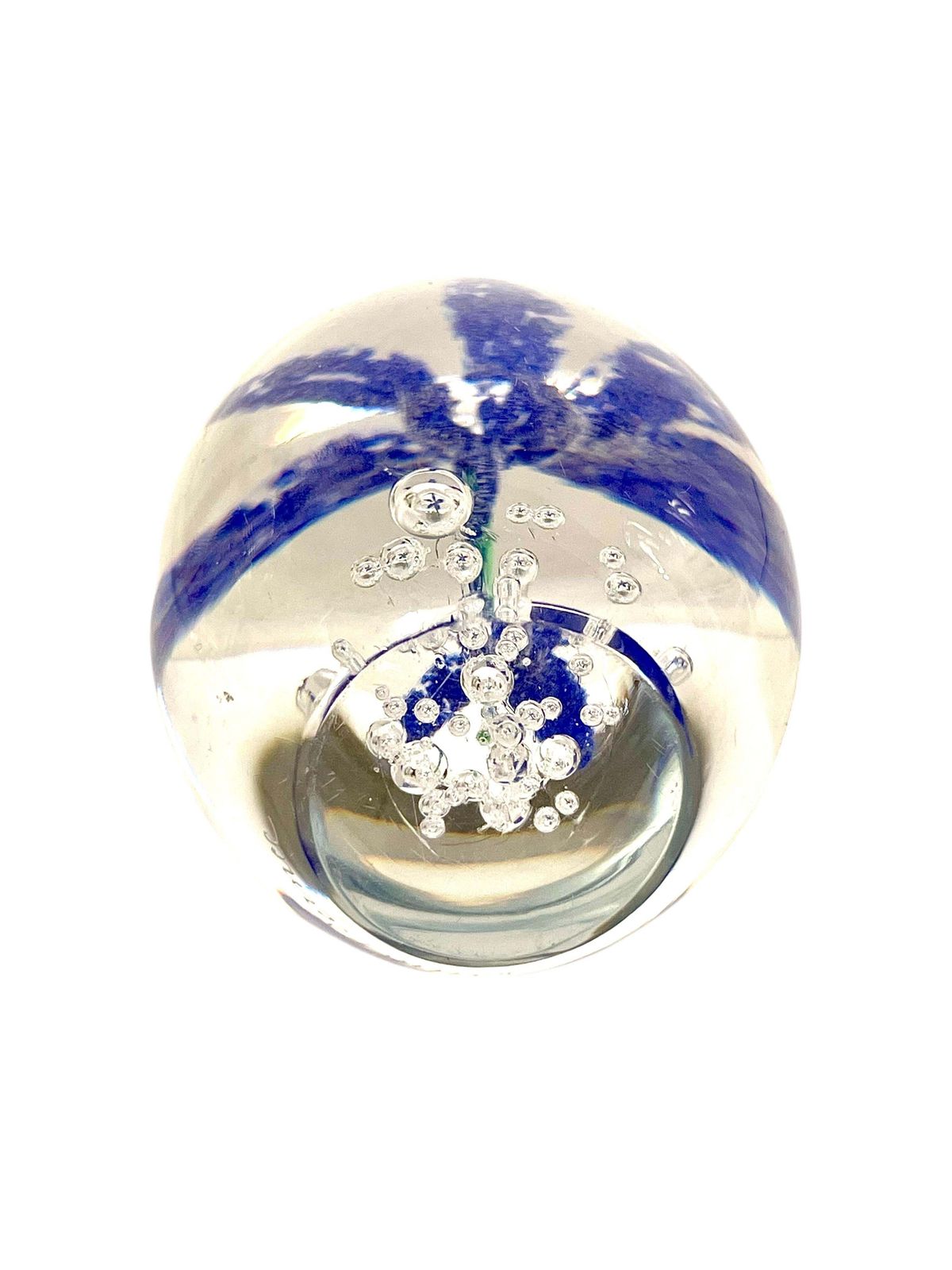 By Daum Sulphide Paperweight With Blue Flower photo vintage