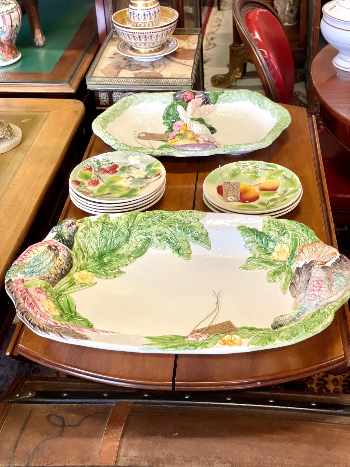 French Majolica Embossed Oval Serving Platter With Decoration Of Fruit photo vintage