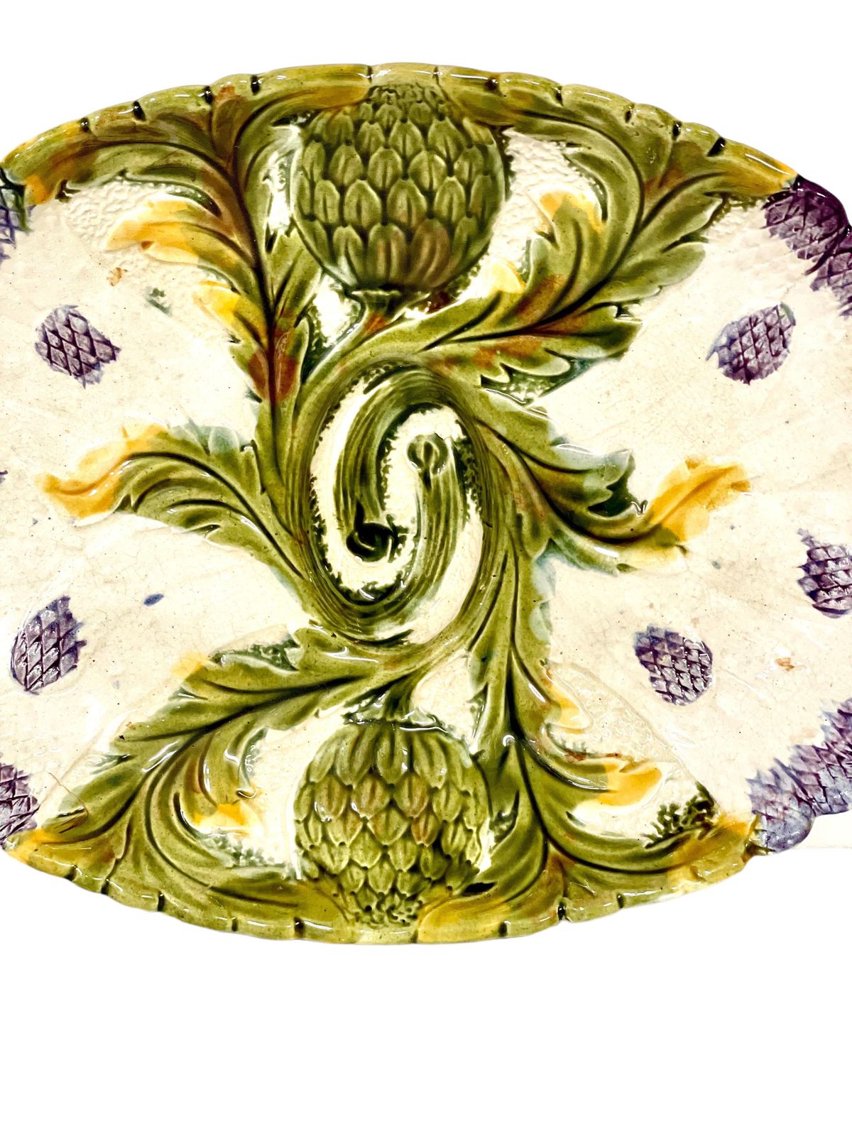 19th Century Large Majolica Asparagus Serving Platter photo for sale