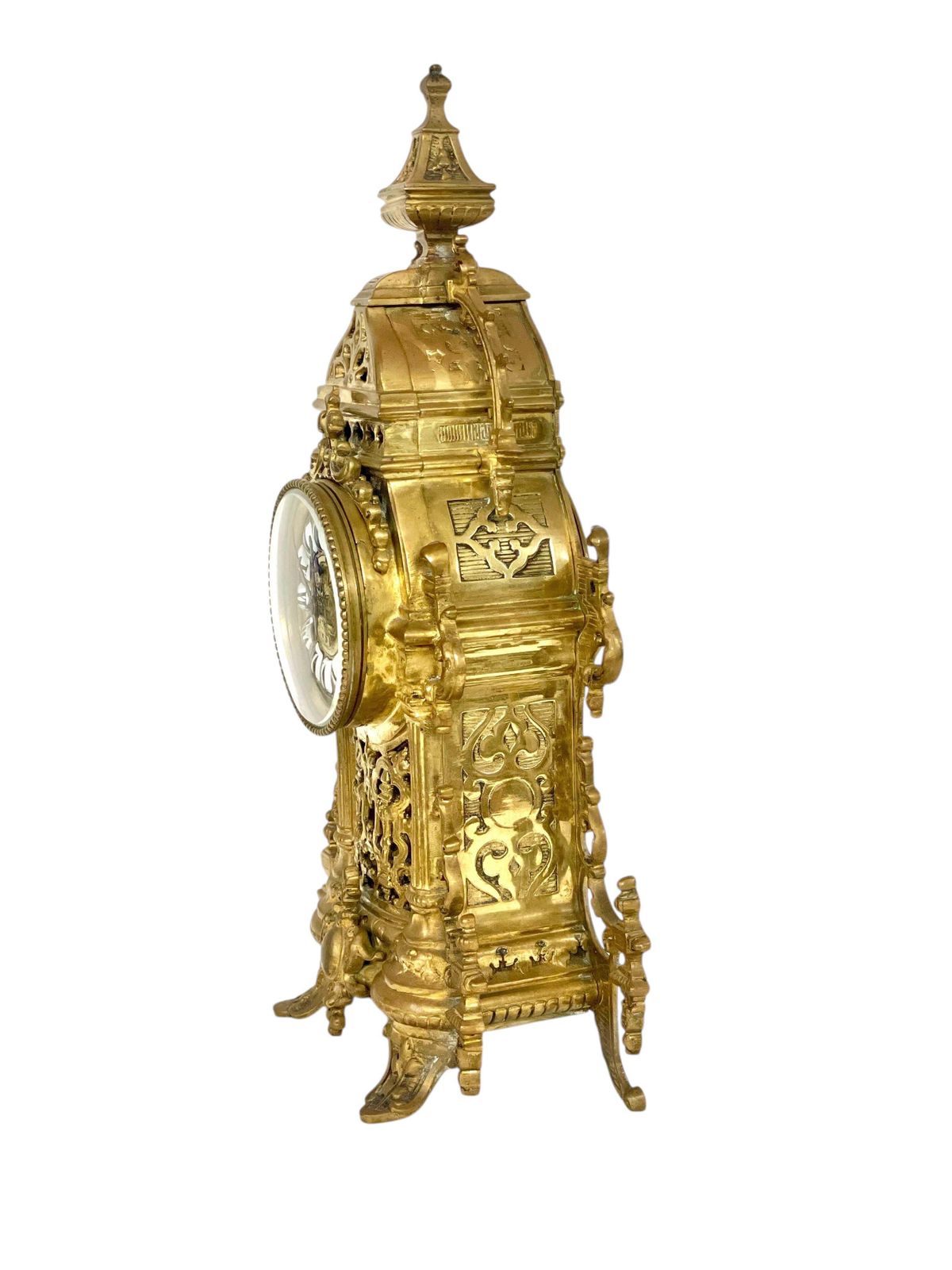 19th Century Gilt Bronze Cathedral Mantel Clock photo vintage