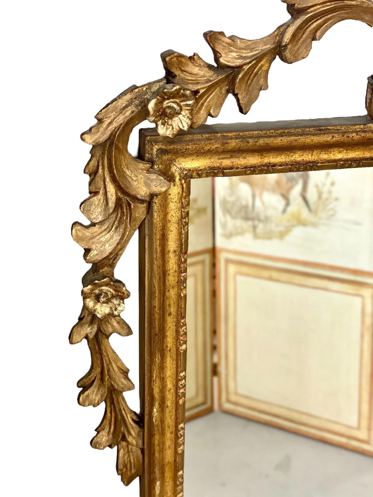 19th Century Giltwood Mantle Mirror With Ornate Crest photo Home Decor