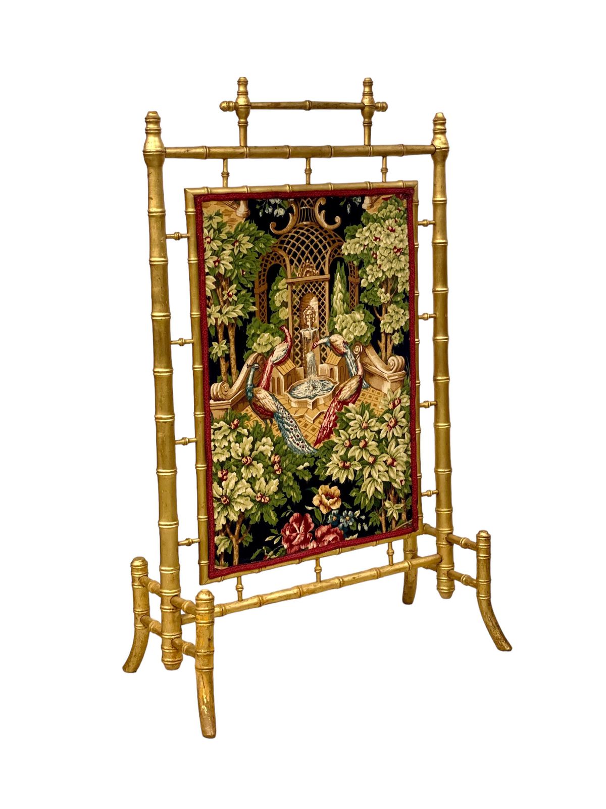 photo buy 1870s Faux Bamboo Giltwood Firescreen With Tapestry Panels