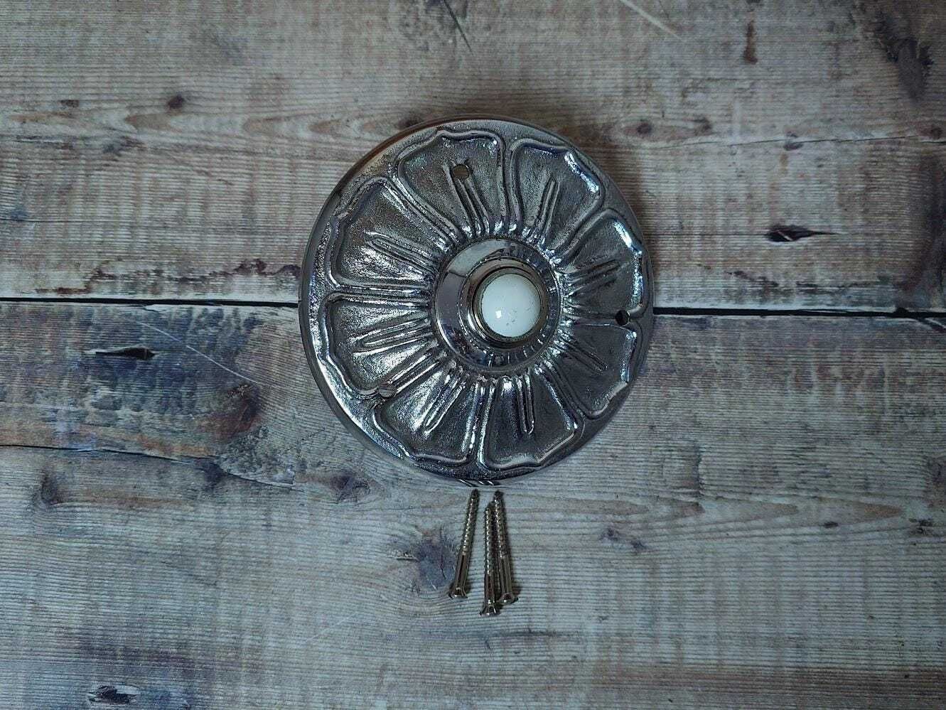 Large Nickel Plated Brass Door Bell Press, Nickel Doorbell Press Button photo furniture