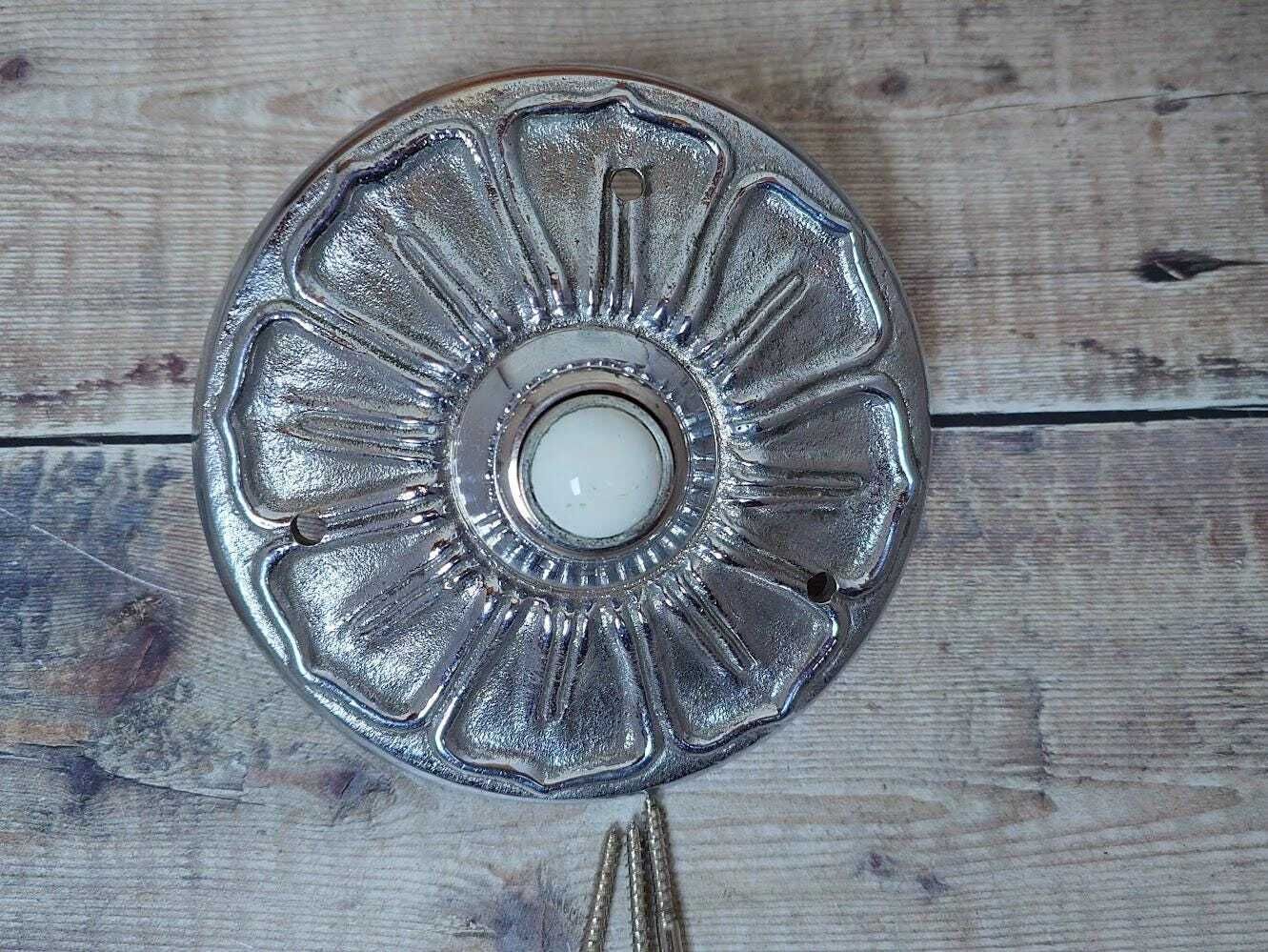 Large Nickel Plated Brass Door Bell Press, Nickel Doorbell Press Button photo vinterior