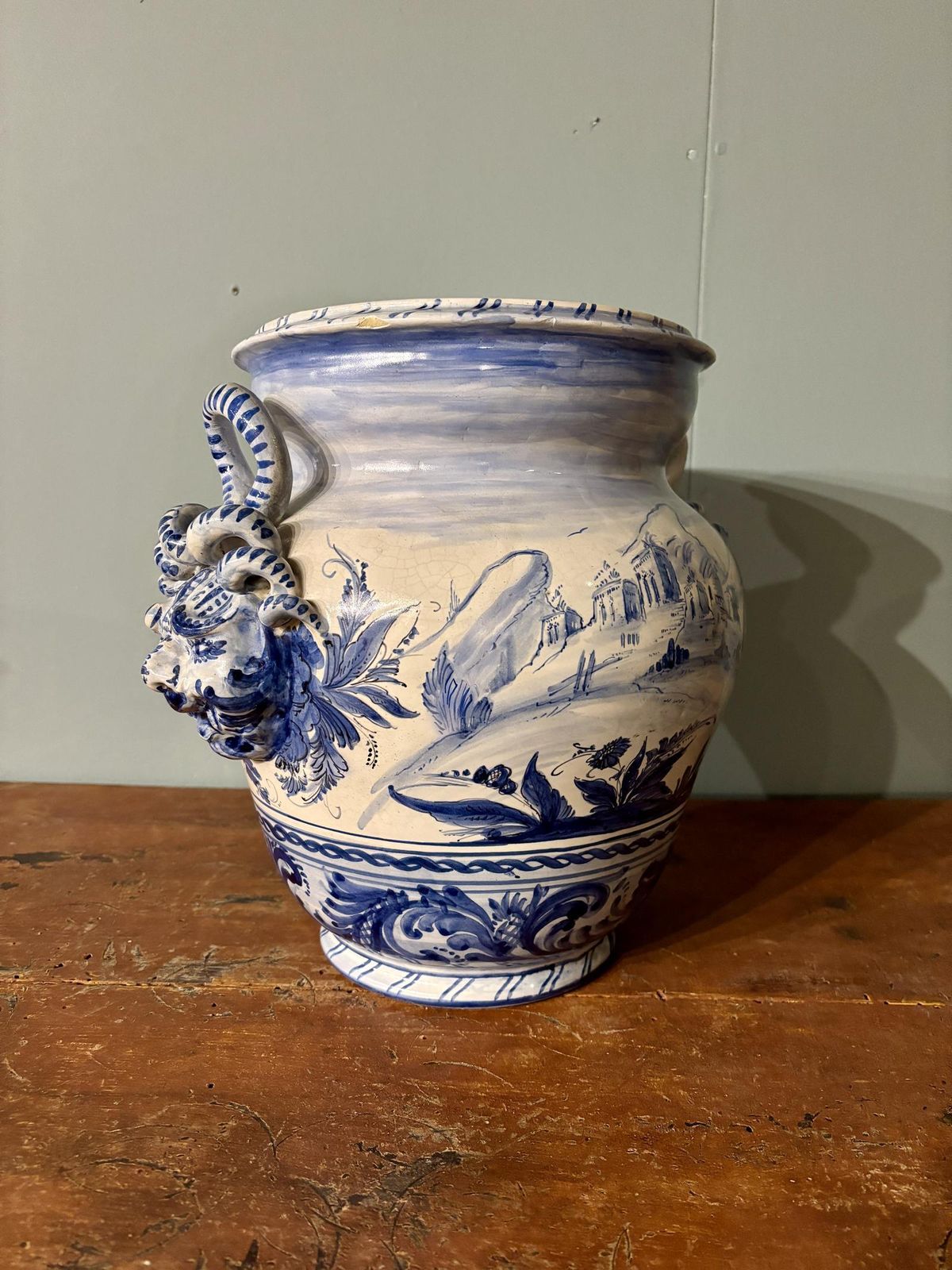 Early 20th Century Blue And White Italian Urn