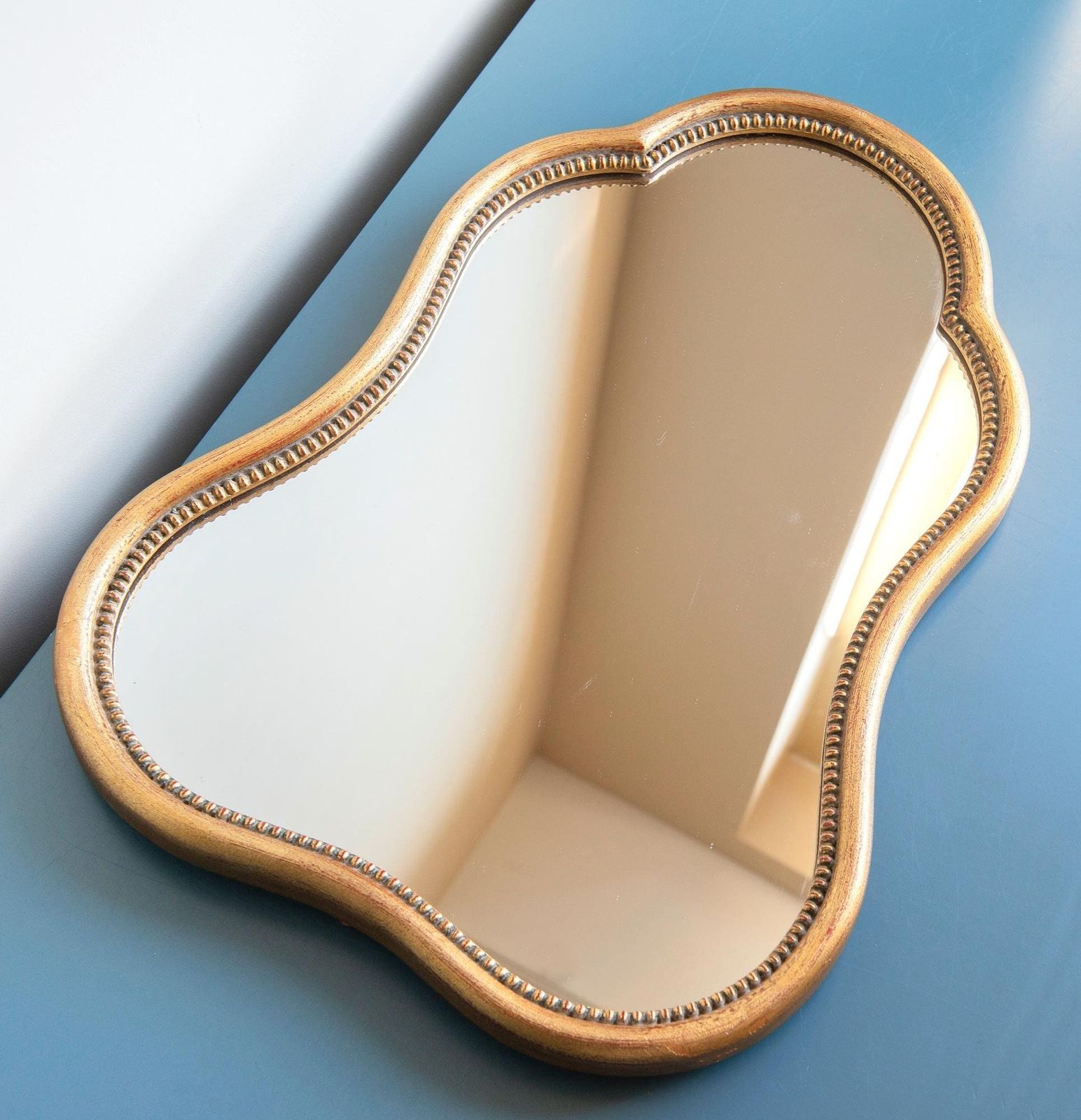 photo furniture French Golden Wall Mirror, Scalloped Frame, Decorative Baroque Mirror, Vintage Hand Carved Wall Mirror, Made In France