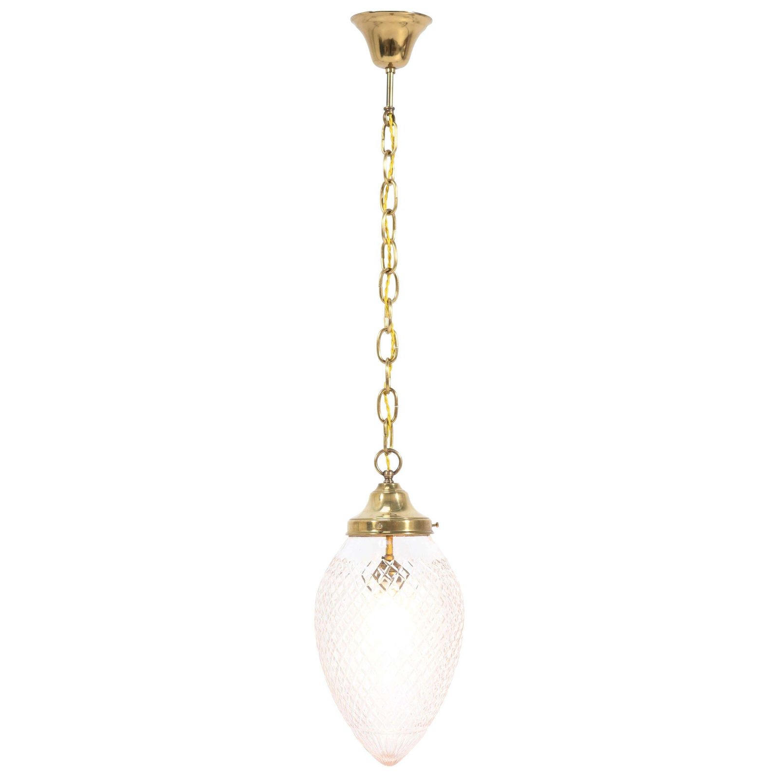 Brass French Art Nouveau Hall Light Or Pendant With Beveled Glass, 1915
