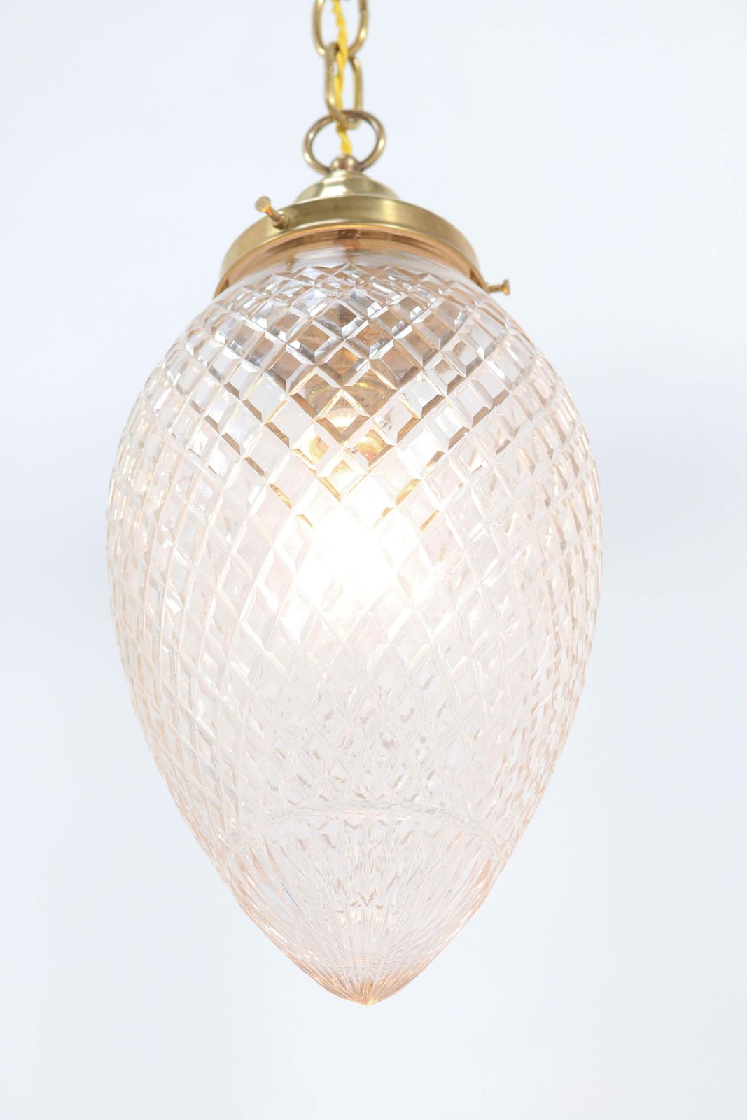 Brass French Art Nouveau Hall Light Or Pendant With Beveled Glass, 1915 photo vintage
