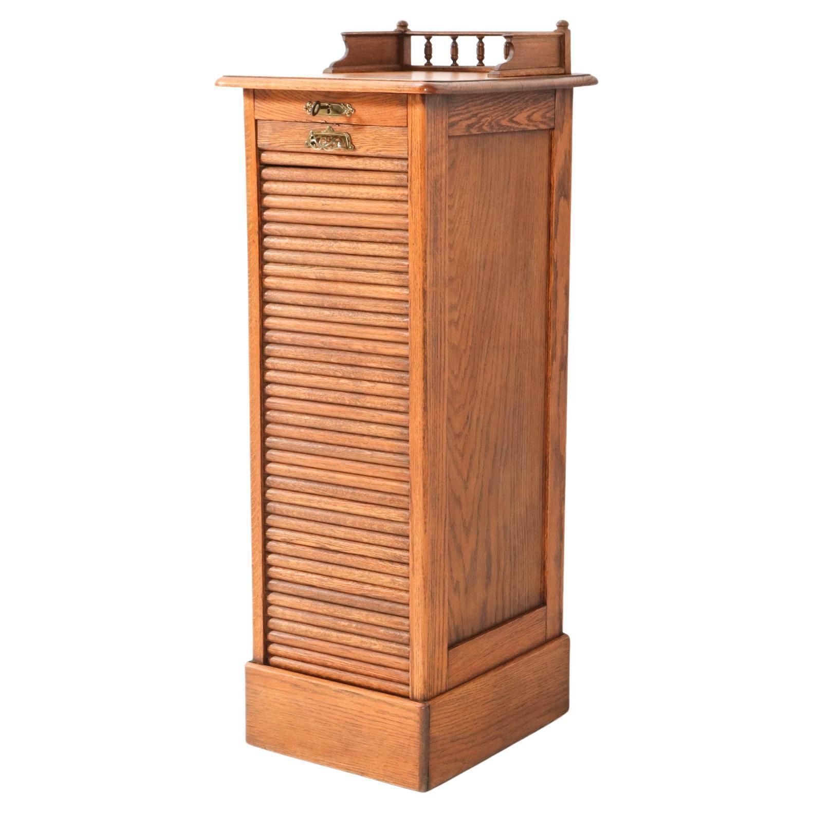 Oak Art Nouveau File Cabinet With Roll Top Door, 1900s
