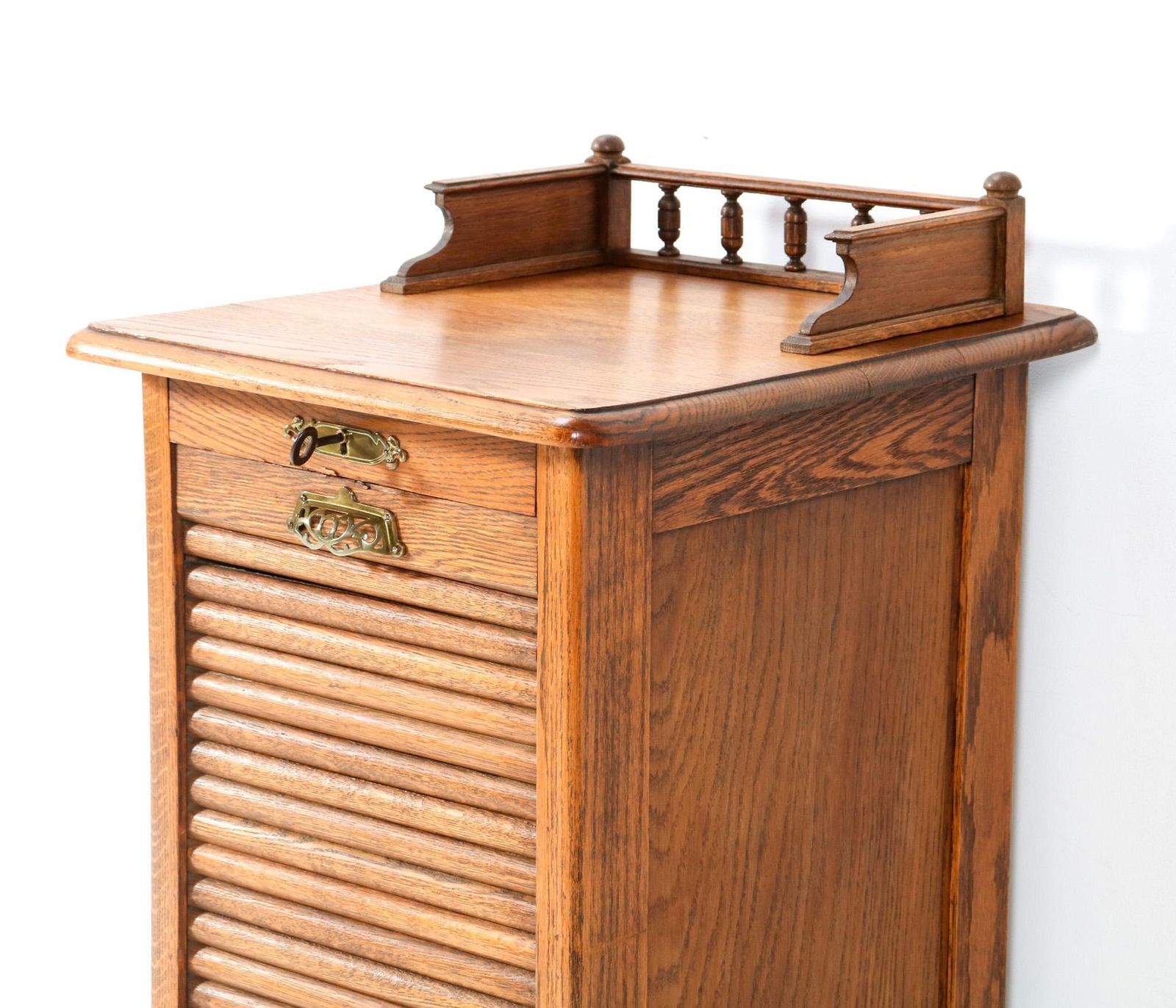 photo for sale Oak Art Nouveau File Cabinet With Roll Top Door, 1900s