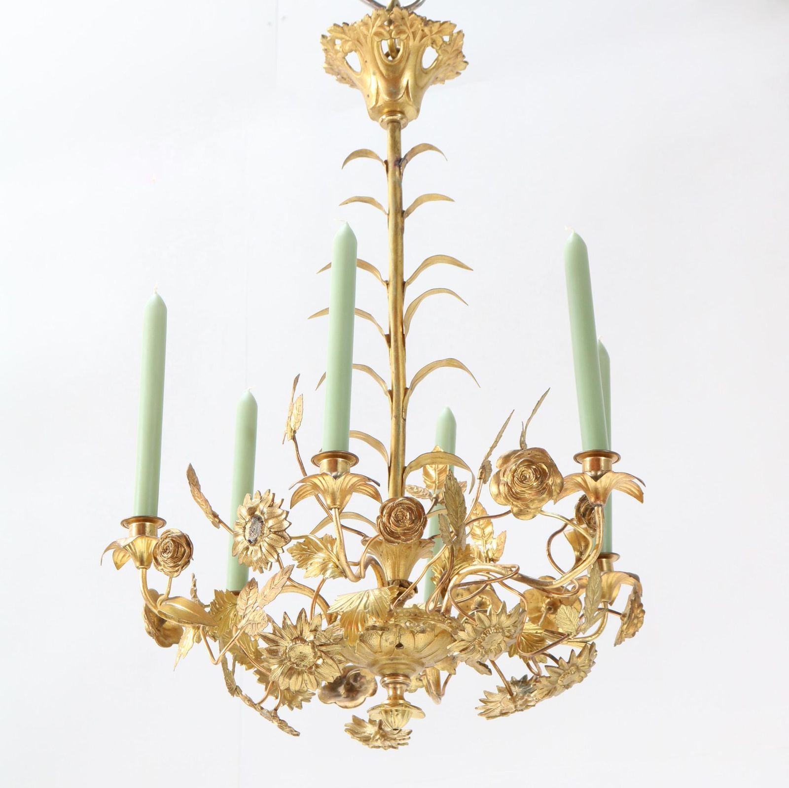 Gilt Brass Art Nouveau Chandelier, 1900s photo Lighting