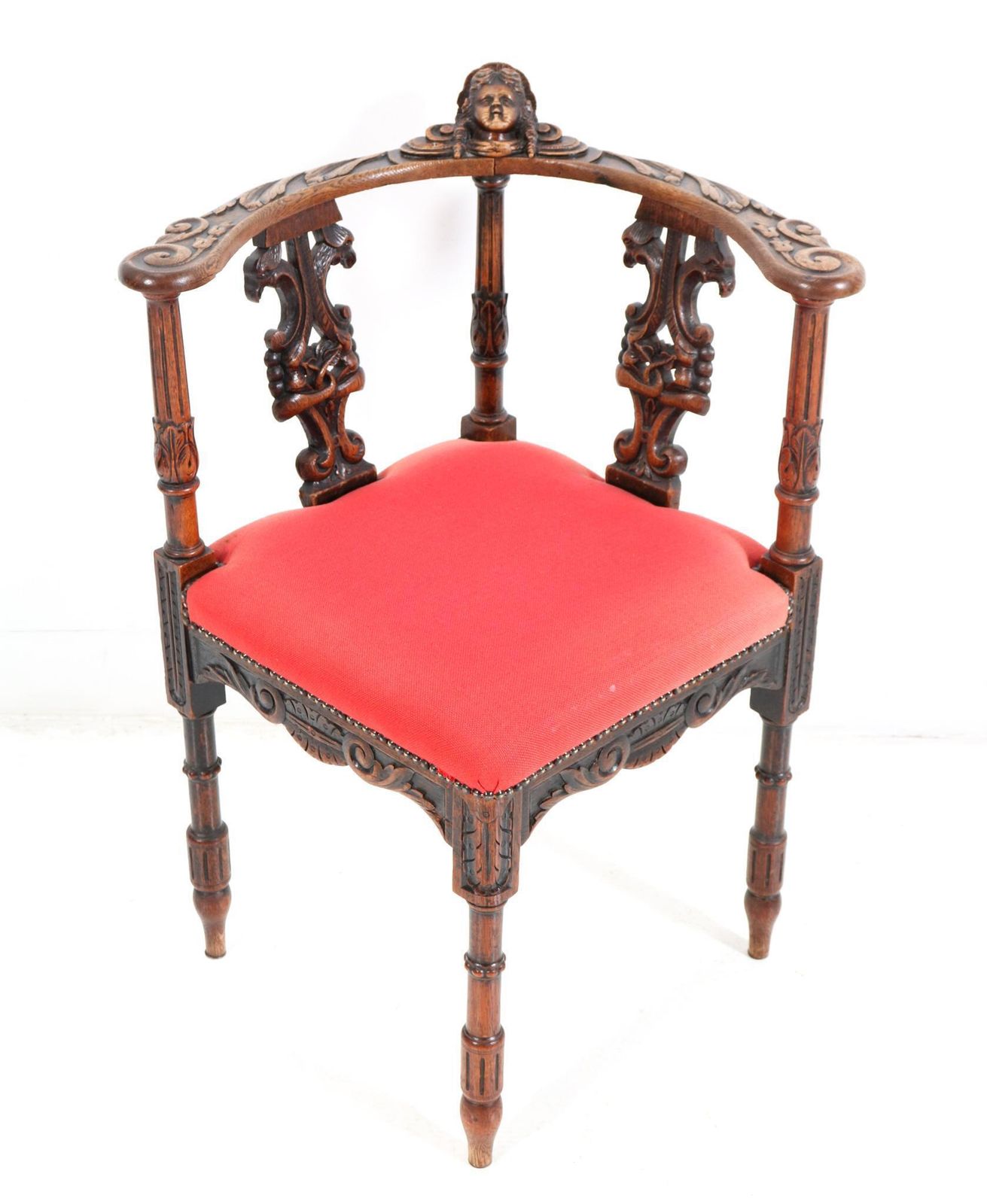 French Renaissance Revival Oak Carved Corner Armchair, 1890s photo Furniture