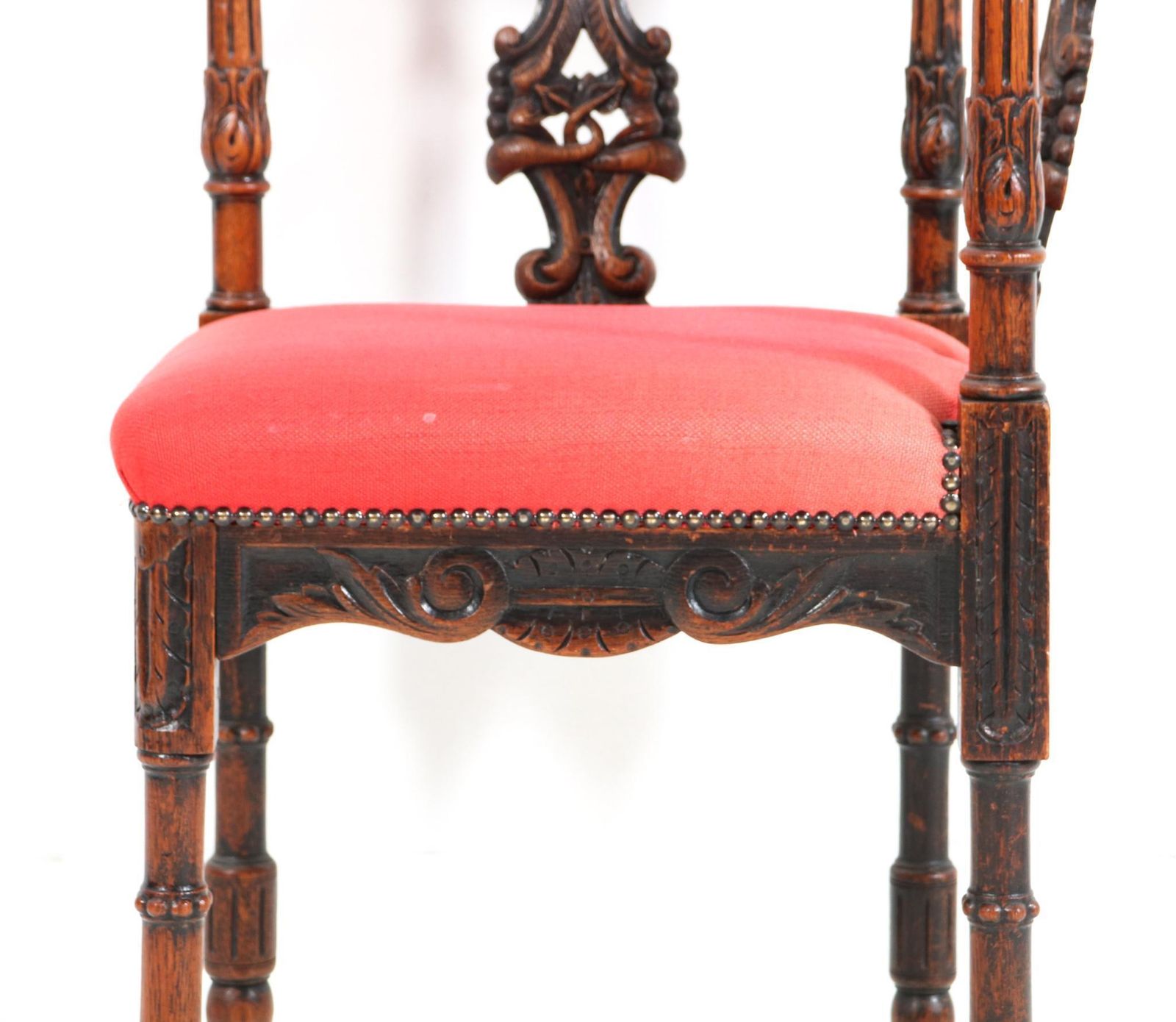photo furniture French Renaissance Revival Oak Carved Corner Armchair, 1890s