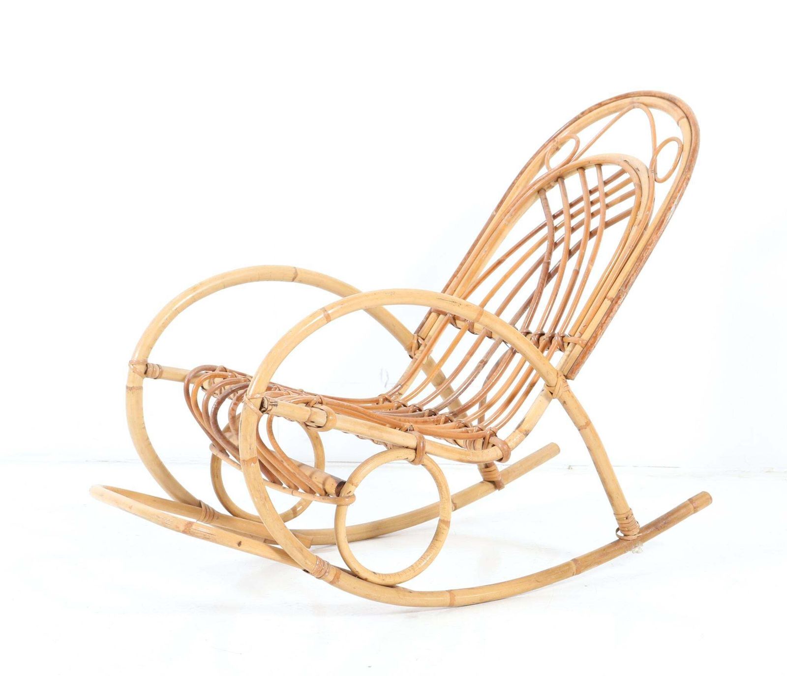 Bamboo And Rattan Mid Century Modern Children's Rocking Chair, 1970s photo furniture