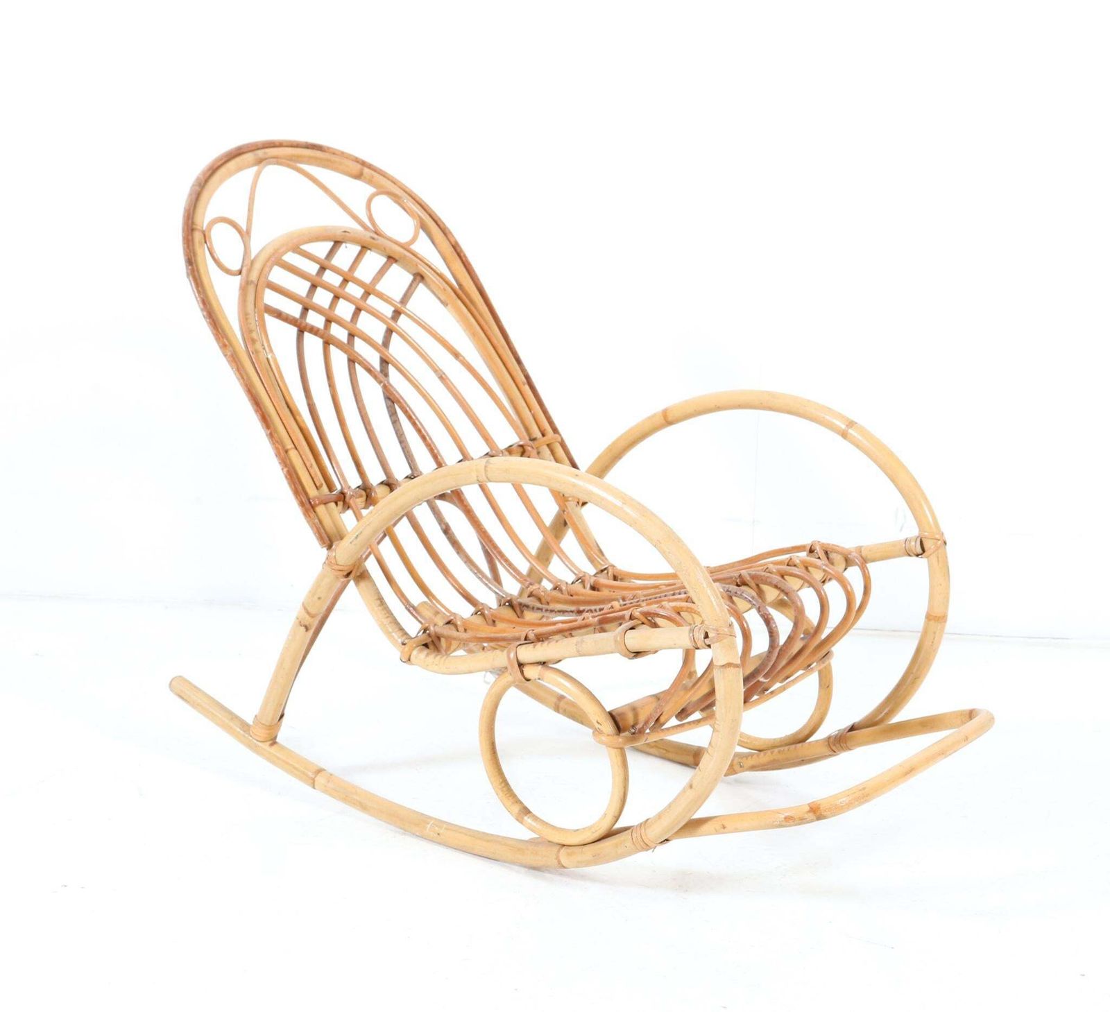 Bamboo And Rattan Mid Century Modern Children's Rocking Chair, 1970s photo 512.0