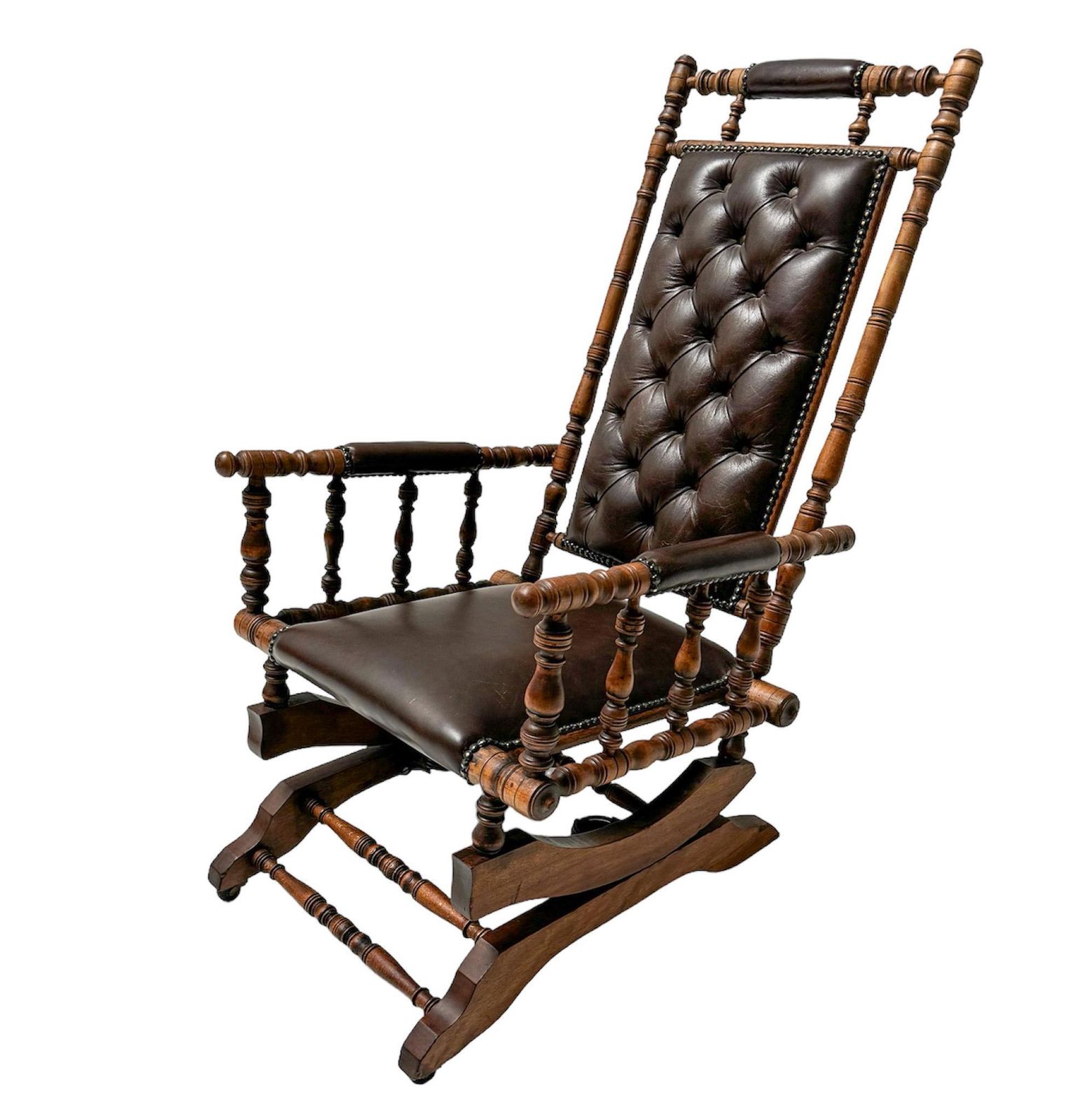 English Victorian Rocking Chair With Leather Upholstery, 1890s photo furniture