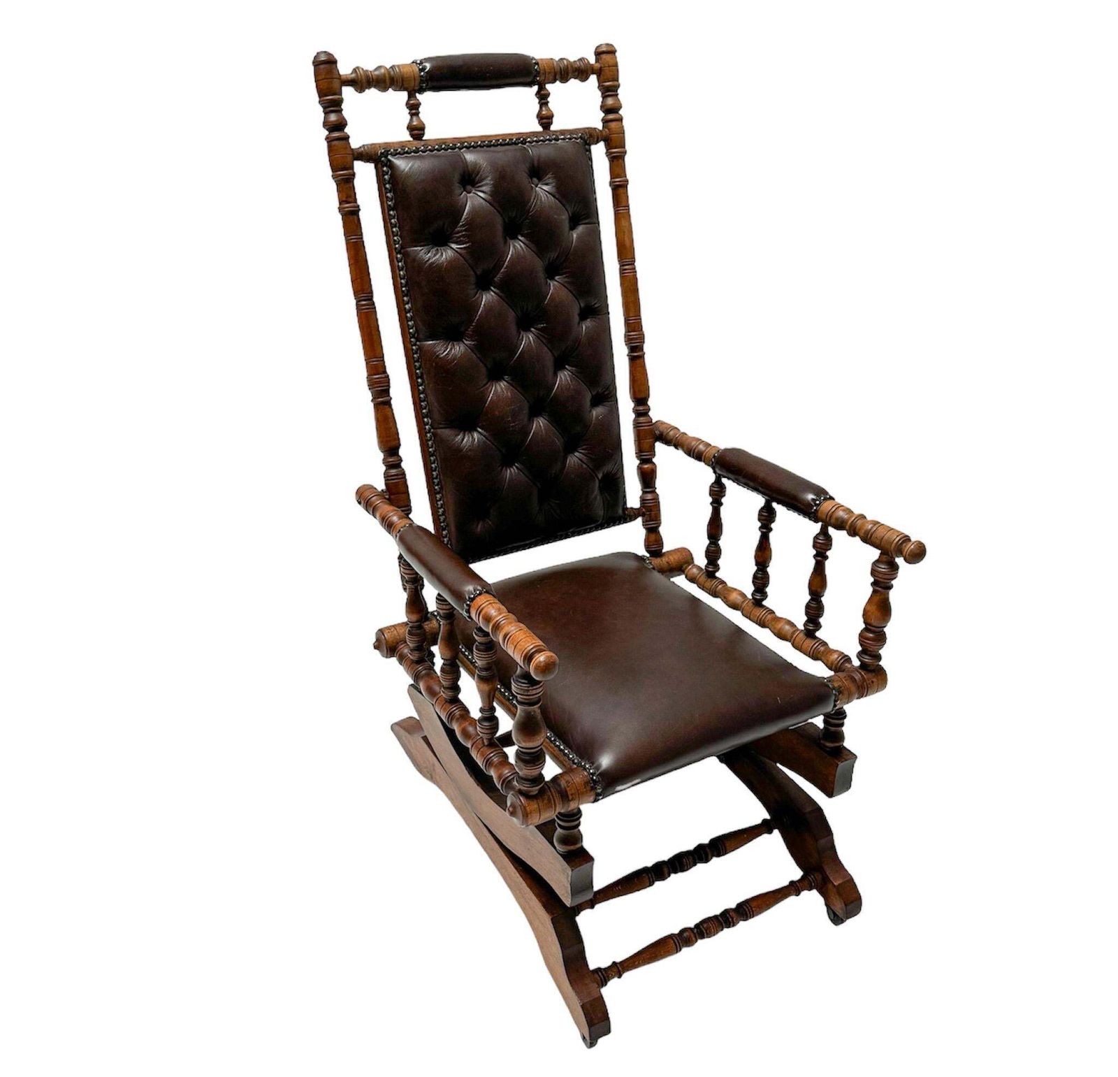 English Victorian Rocking Chair With Leather Upholstery, 1890s photo Furniture