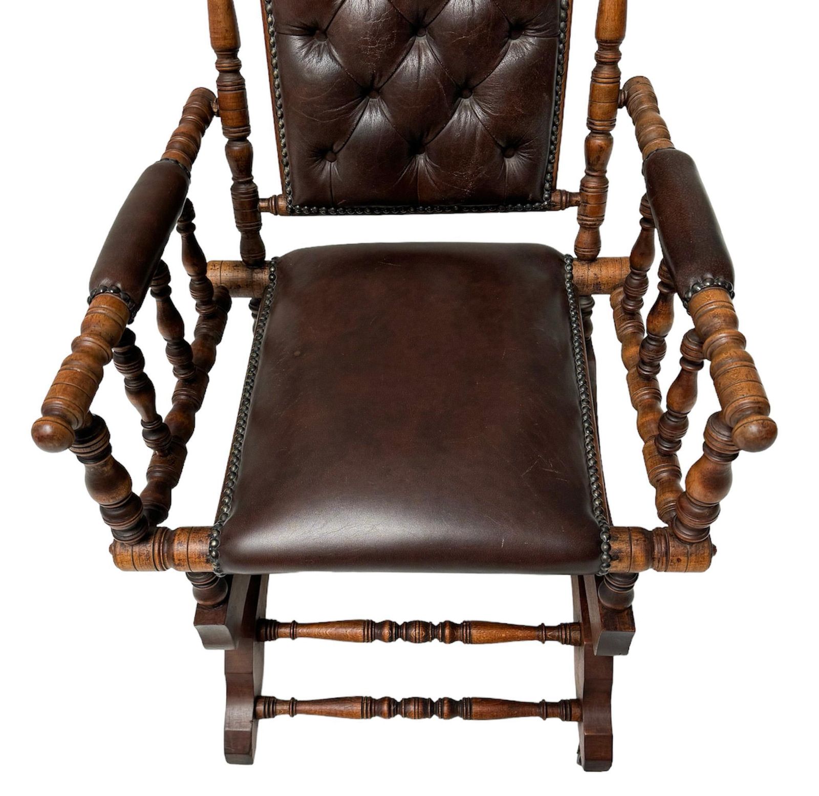 Furniture English Victorian Rocking Chair With Leather Upholstery, 1890s photo