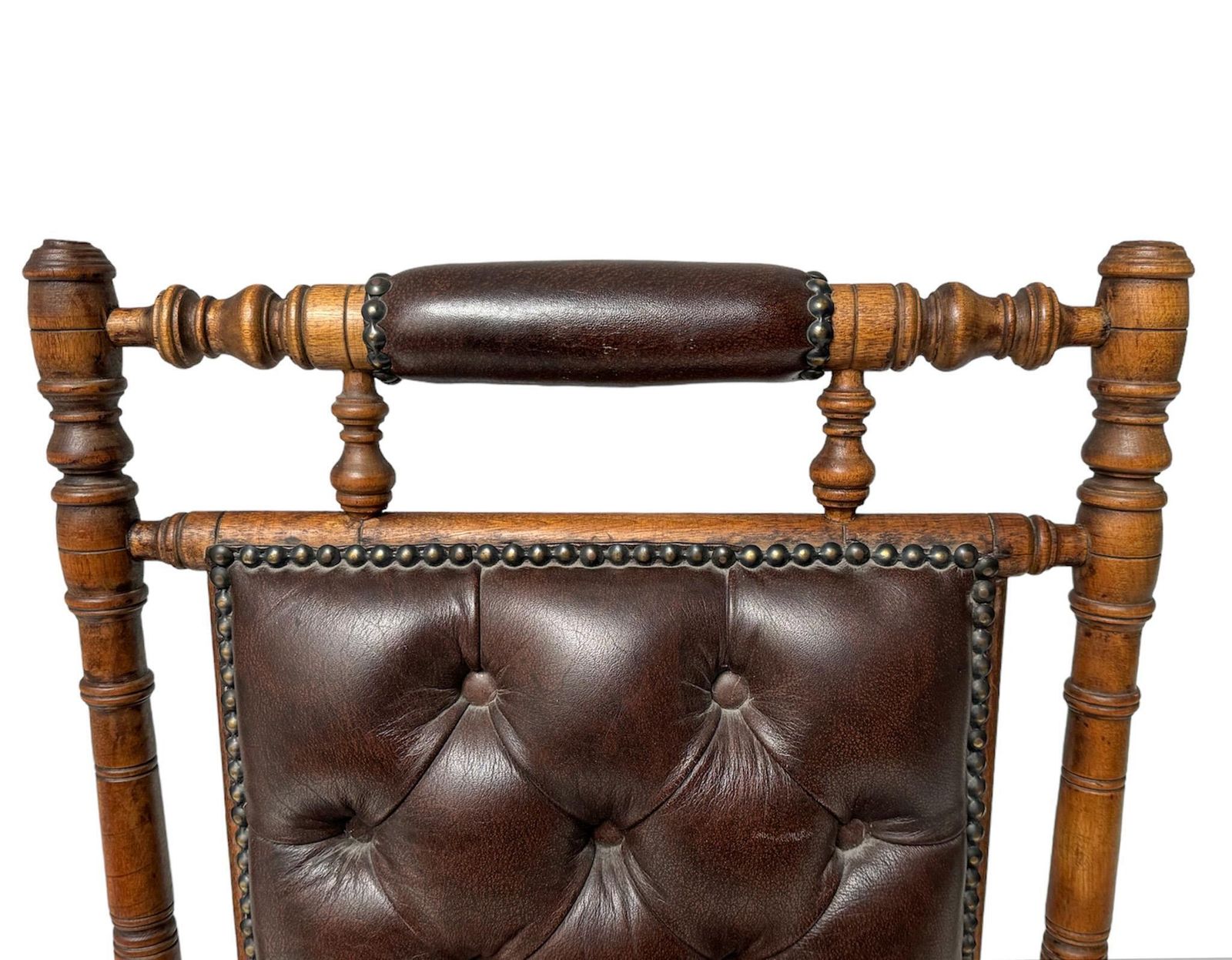 photo vinterior English Victorian Rocking Chair With Leather Upholstery, 1890s