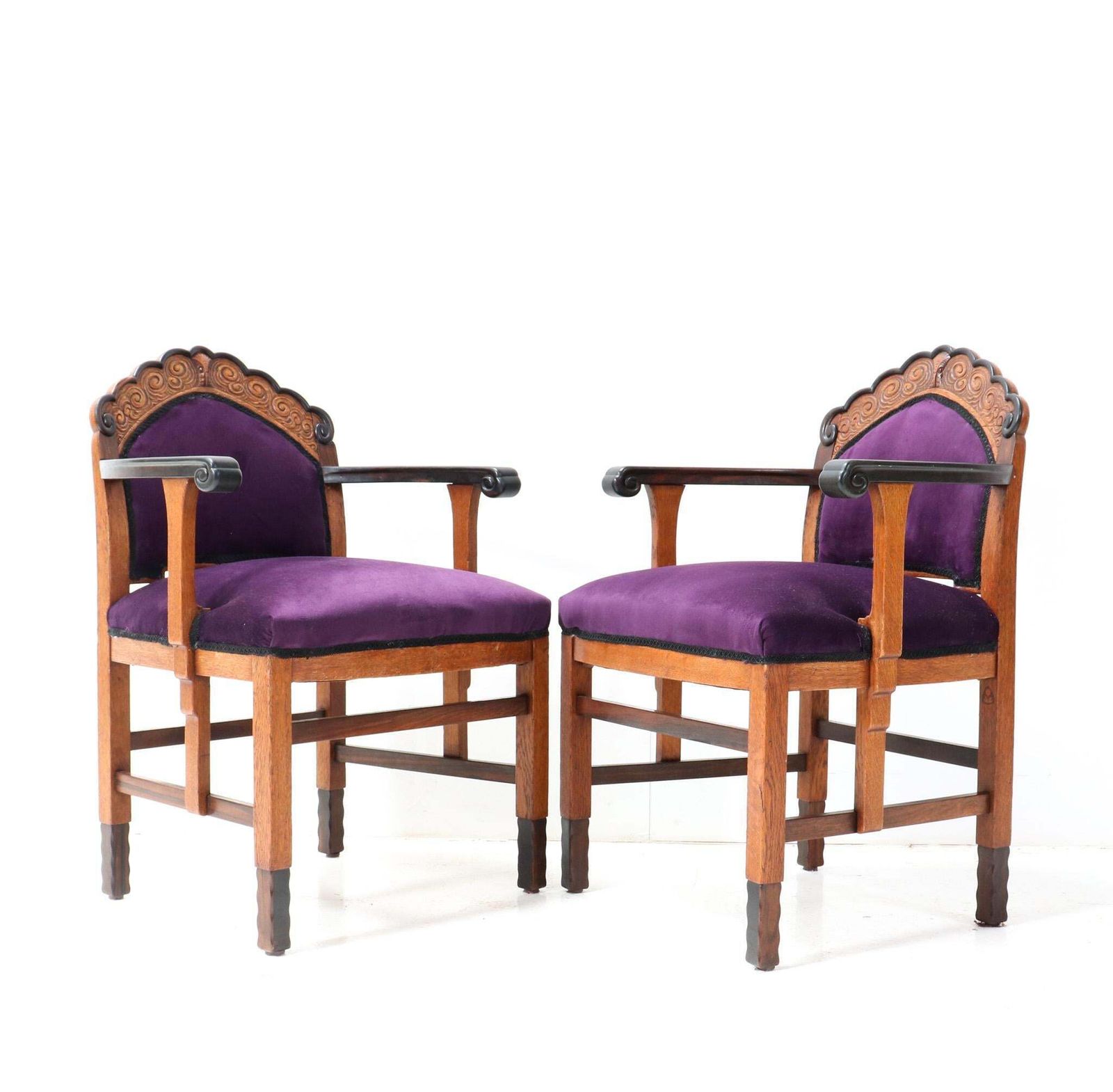 Two Oak Art Deco Amsterdamse School Armchairs, 1920s photo 4737.0