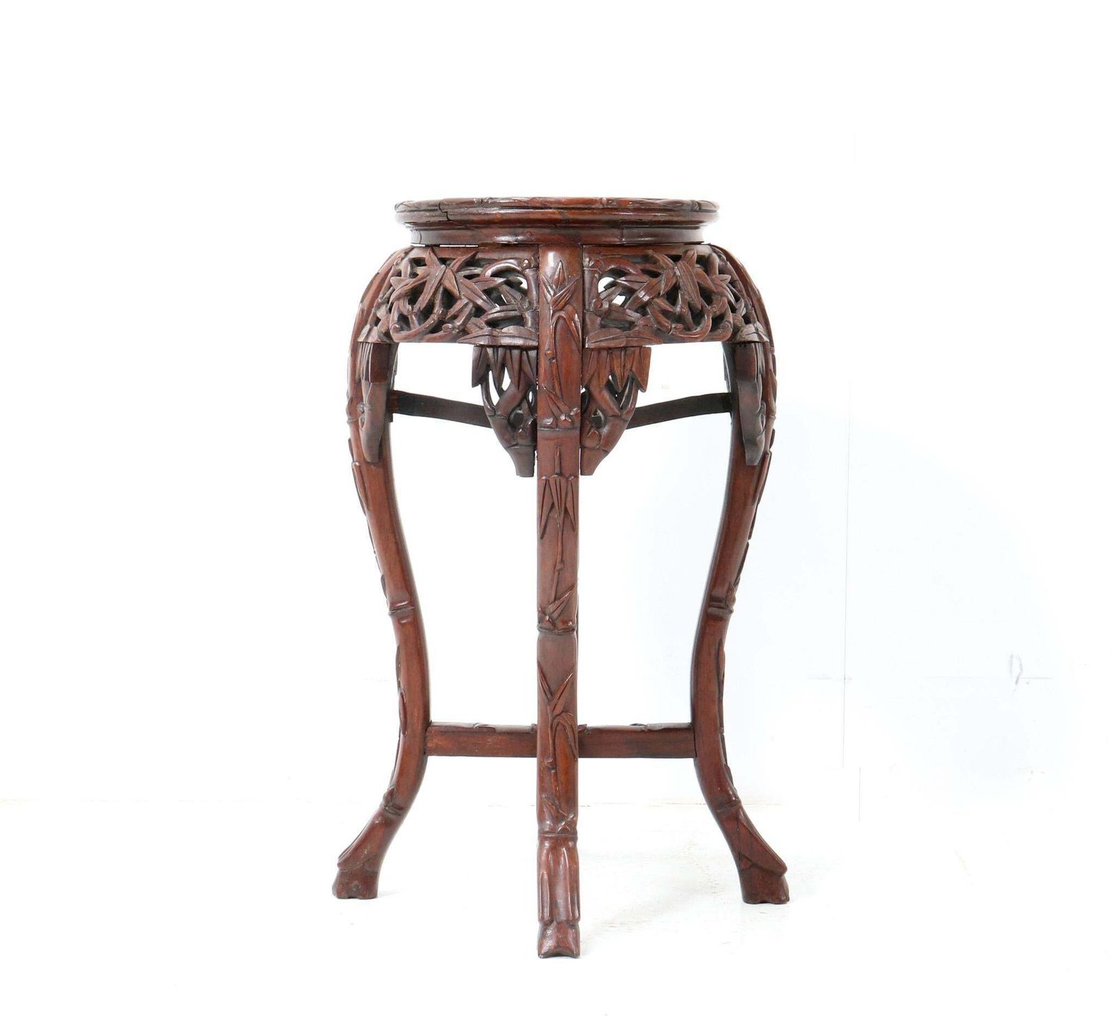 Chinese Hardwood Carved Pedestal Table With Marble Inlaid Top, 1920s photo furniture