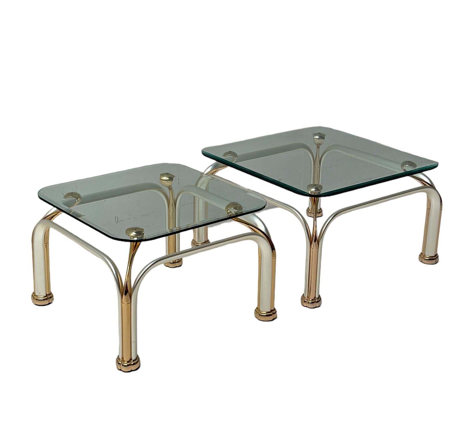 Two Hollywood Regency Side Tables With Original Beveled Glass Tops, 1980s photo 1550.0