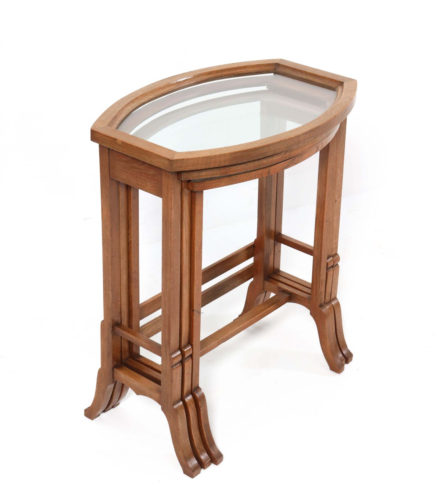 Oak Art Nouveau Nesting Tables With Glass Tops, 1900s photo furniture