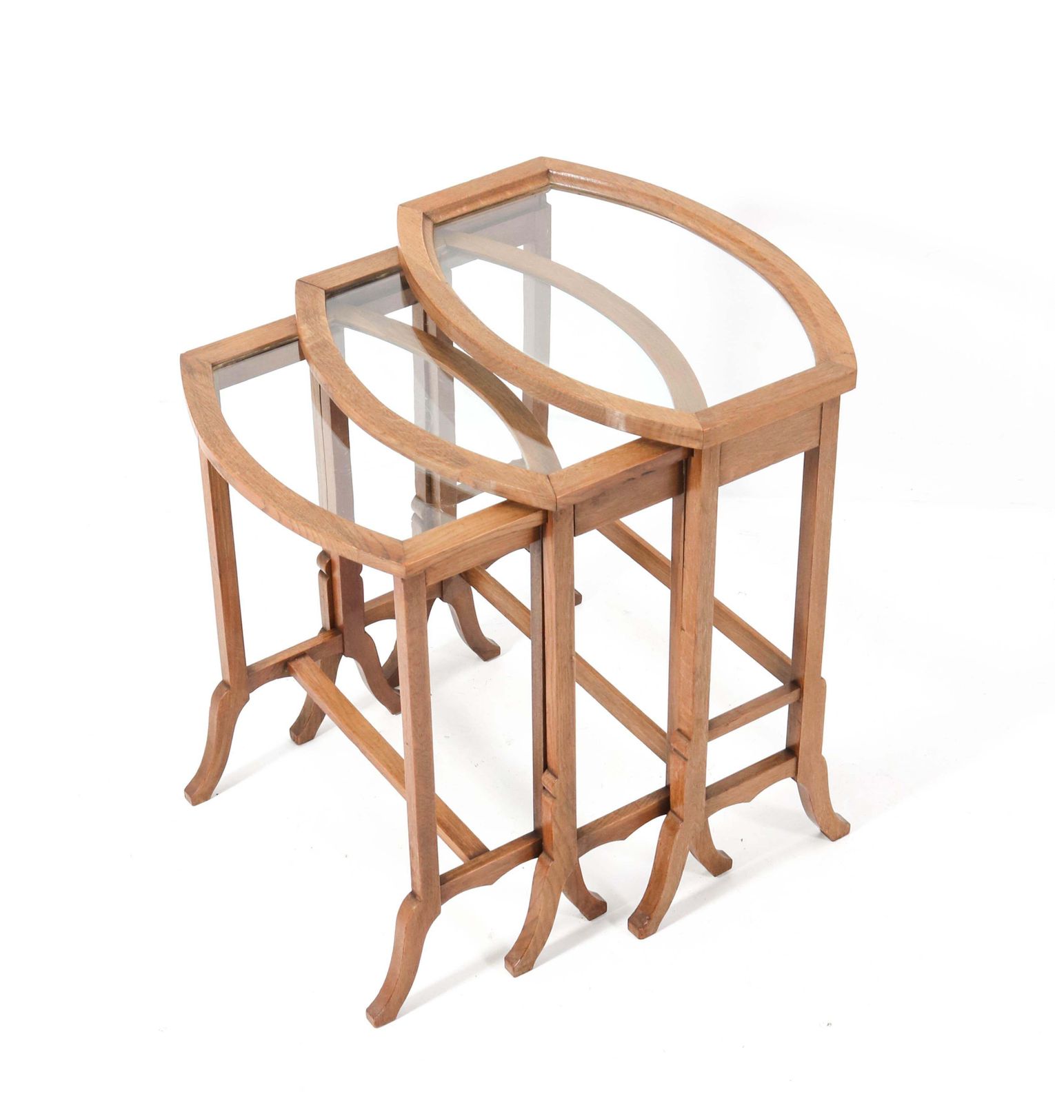 Oak Art Nouveau Nesting Tables With Glass Tops, 1900s photo buy