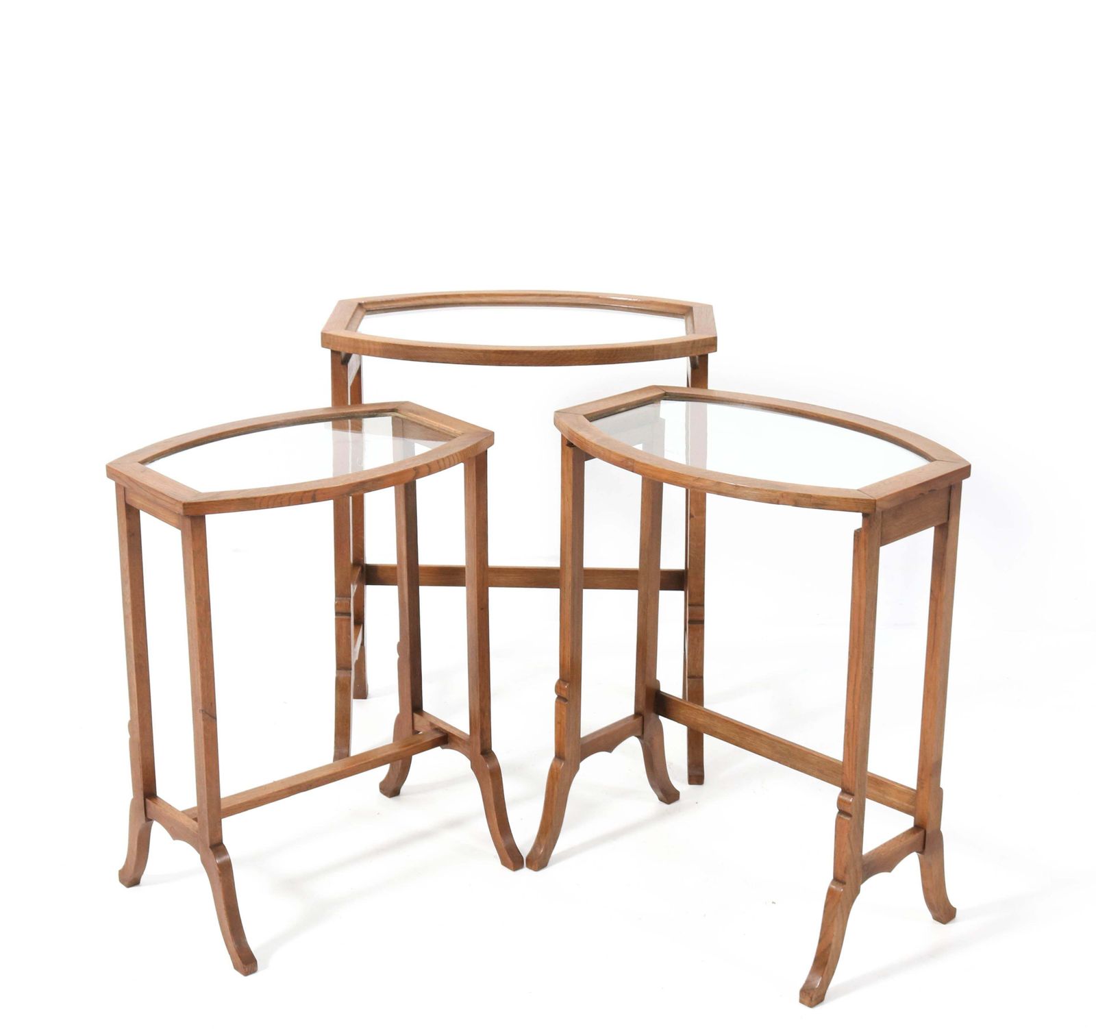 Oak Art Nouveau Nesting Tables With Glass Tops, 1900s photo vintage
