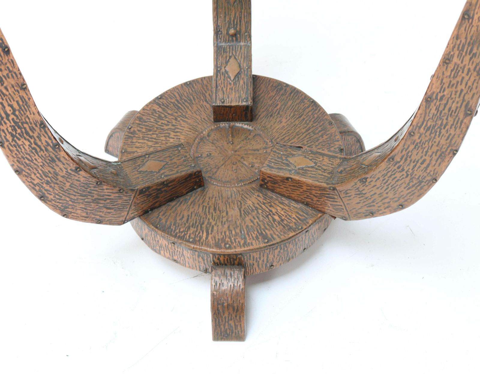 Patinated And Hammered Copper French Art Deco Gueridon Table, 1930s photo buy