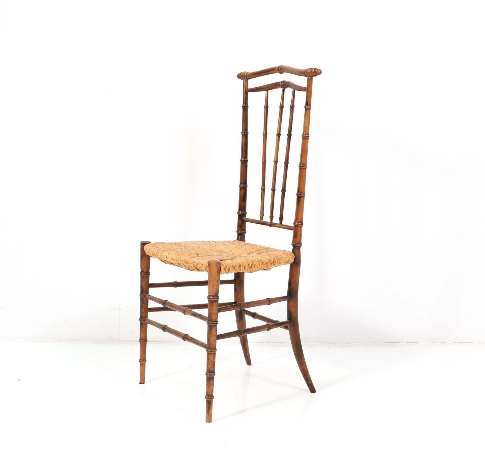 Four Beech Mid Century Modern Faux Bamboo High Back Dining Room Chairs, 1970s photo vinterior