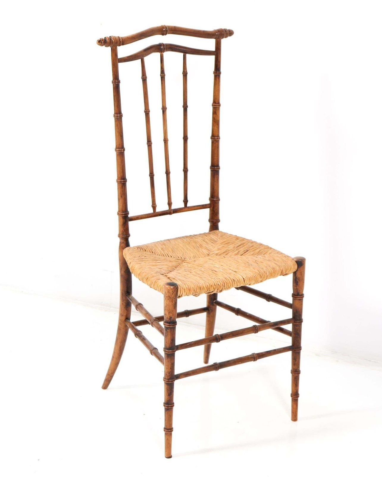 Four Beech Mid Century Modern Faux Bamboo High Back Dining Room Chairs, 1970s photo buy