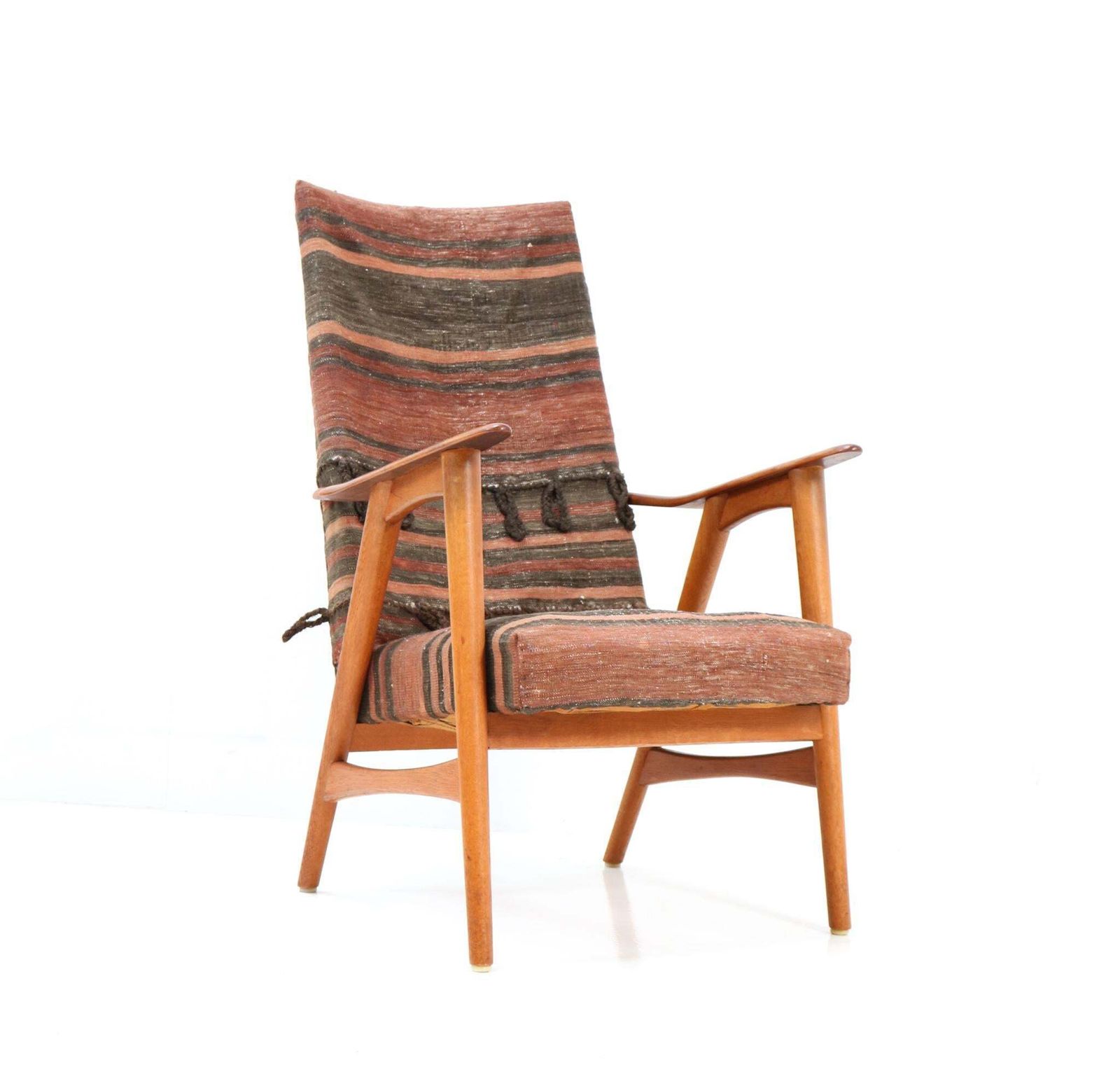 Teak Mid Century Modern Lounge Chair With Kilim Upholstery, 1960s photo for sale