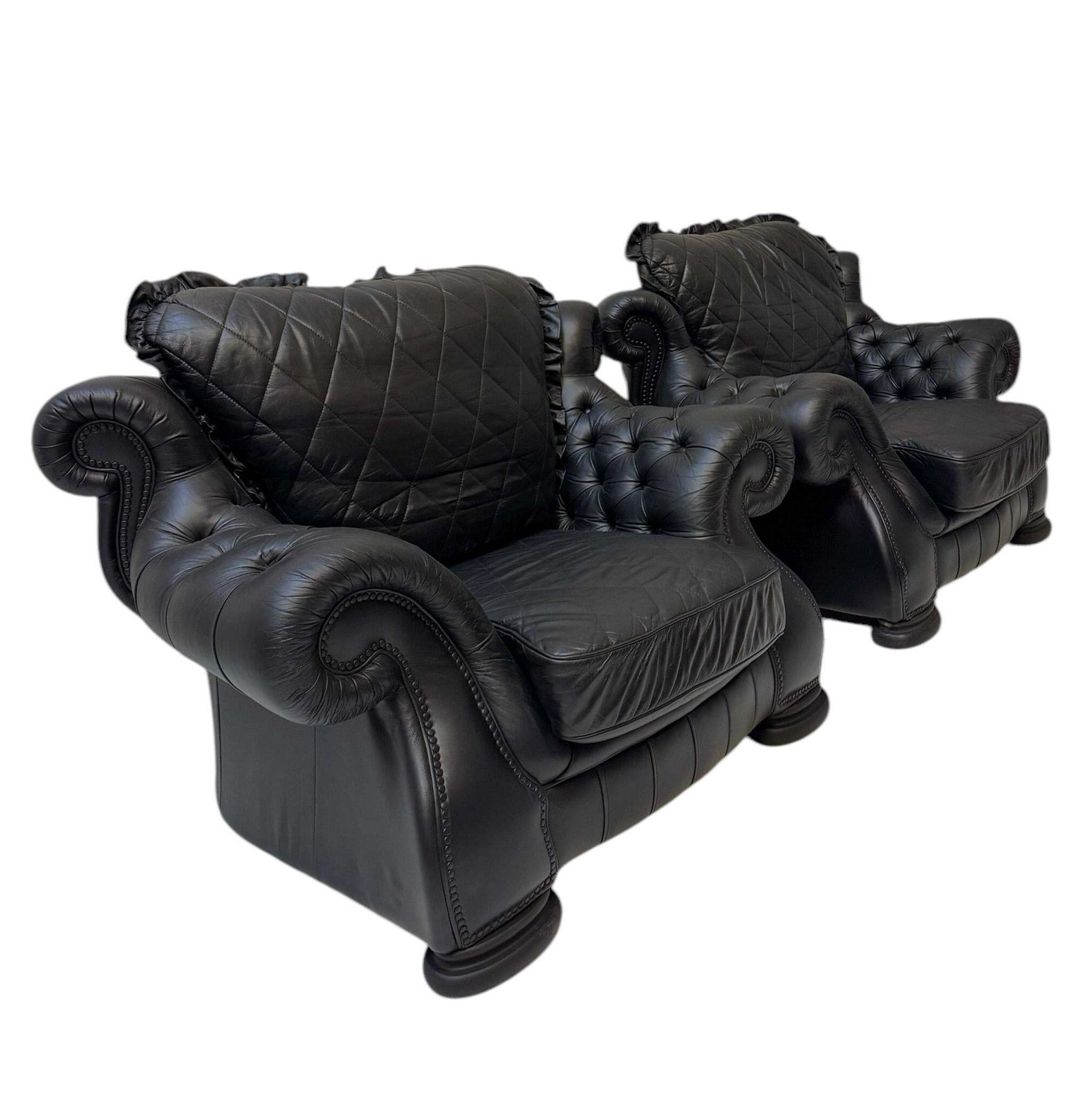 Two Extra Large Mid Century Modern Chesterfield Style Lounge Chairs, 1980s photo Furniture