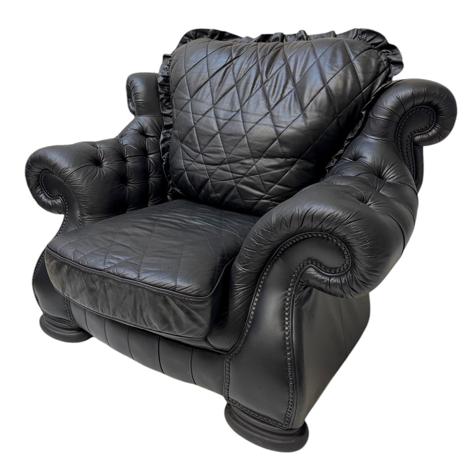 Two Extra Large Mid Century Modern Chesterfield Style Lounge Chairs, 1980s photo vinterior