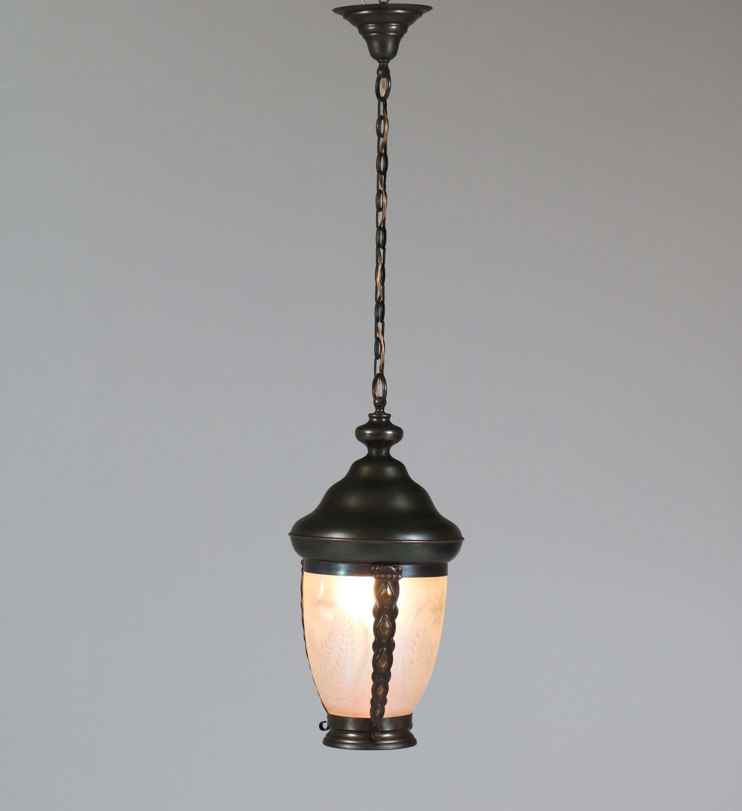 Brass Art Nouveau Lantern Or Pendant Lamp With Petrol Glass Shade, 1900s photo furniture
