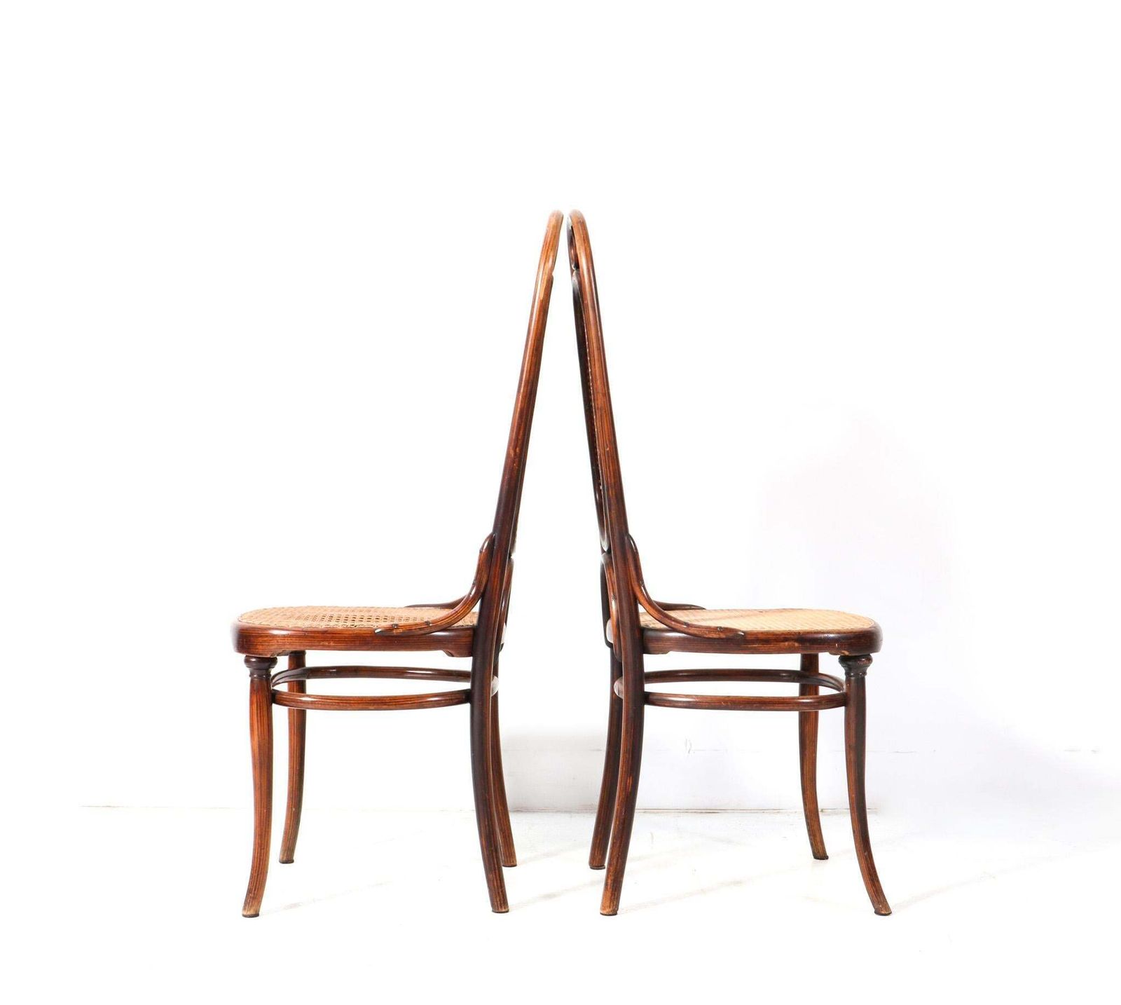 Pair Of Beech Art Nouveau High Back Chairs Model 17 By Michael Thonet, 1890s photo Furniture