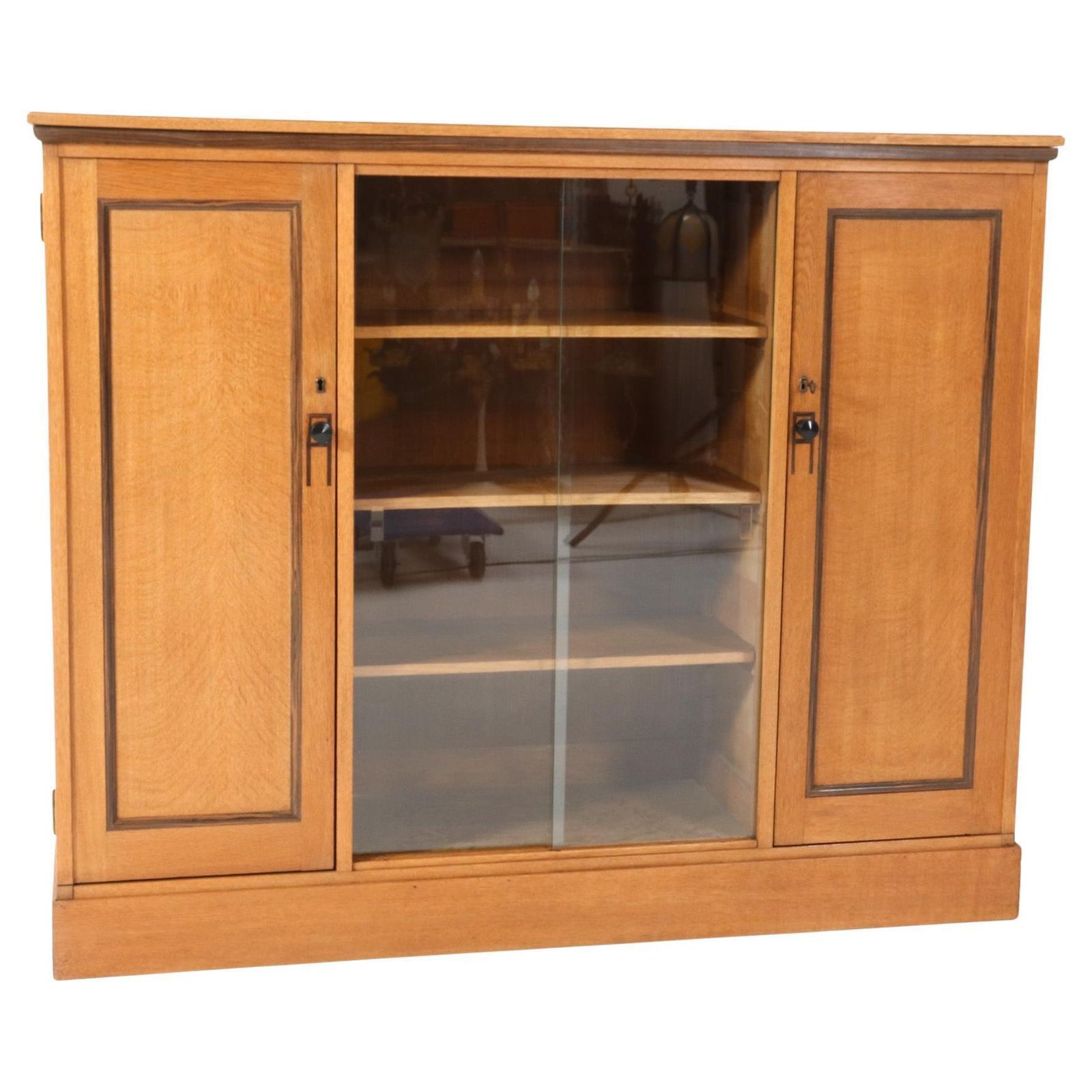 Art Deco Modernist Bookcase With Glass Sliding Doors, 1920s