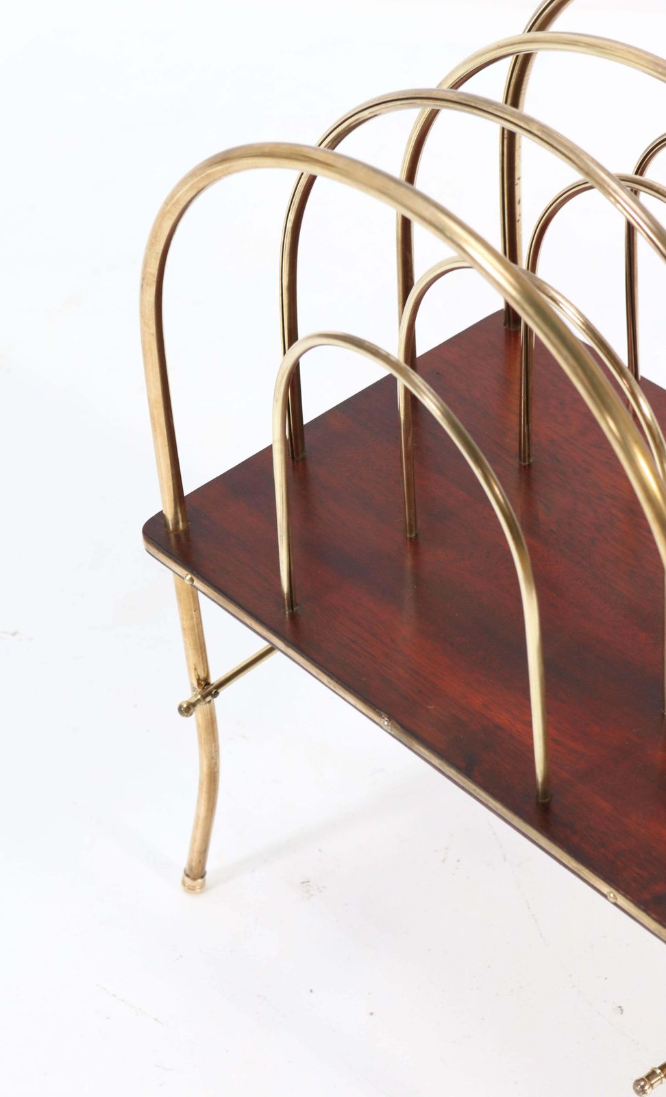 French Brass And Mahogany Art Nouveau Magazine Rack, 1900s photo vintage