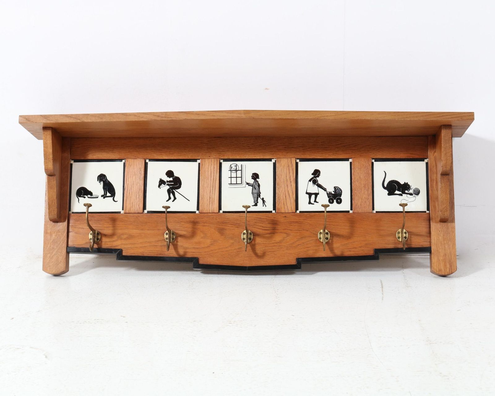 Oak Art Deco Amsterdamse School Coat Rack With Tiles, 1920s photo furniture