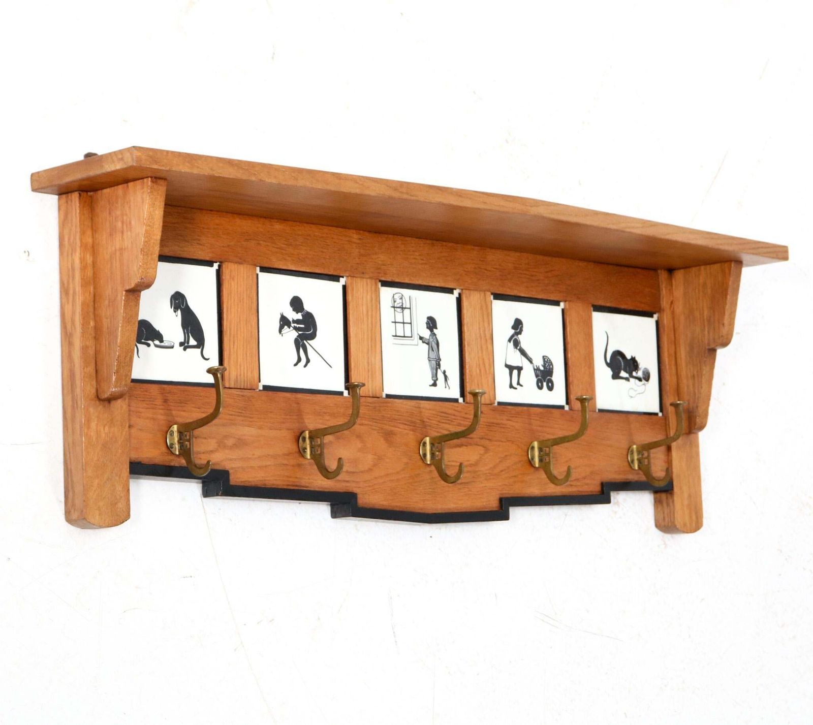 Oak Art Deco Amsterdamse School Coat Rack With Tiles, 1920s photo Furniture