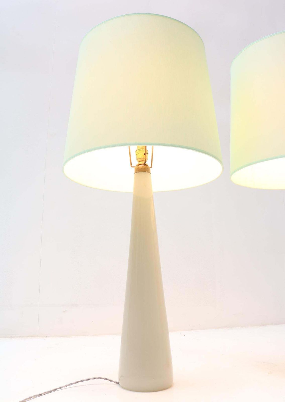 Lighting Two Mid Century Modern Opaline Table Lamps By Archimede Seguso Murano, 1970s photo