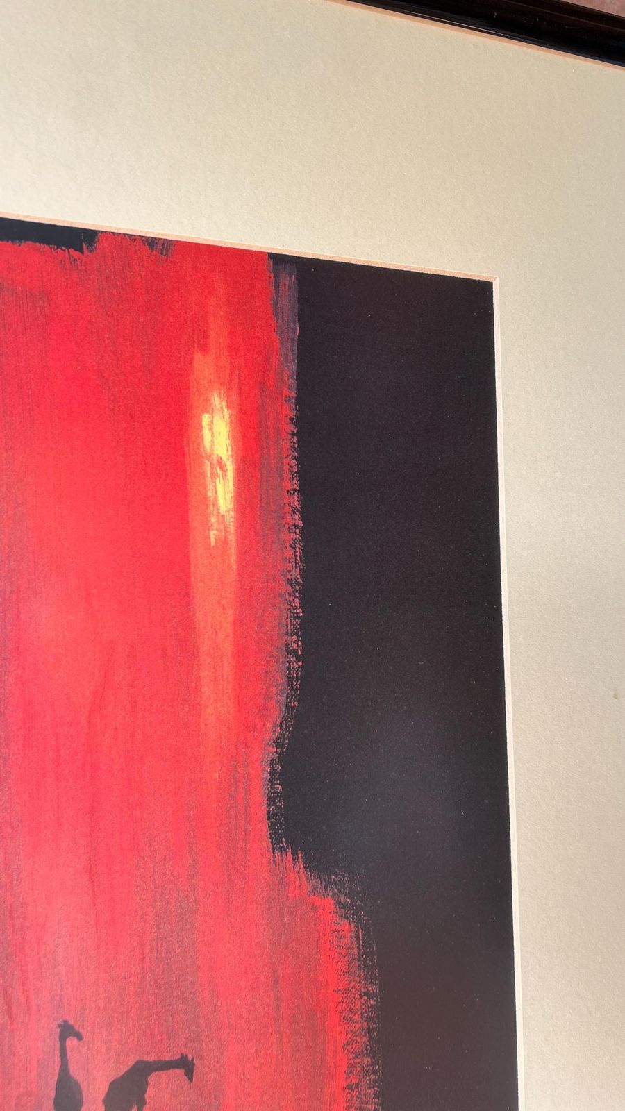 Set Of Two Contemporary Fine Art Prints – Red And Black Elephant & Giraffe Scenes photo 169.0