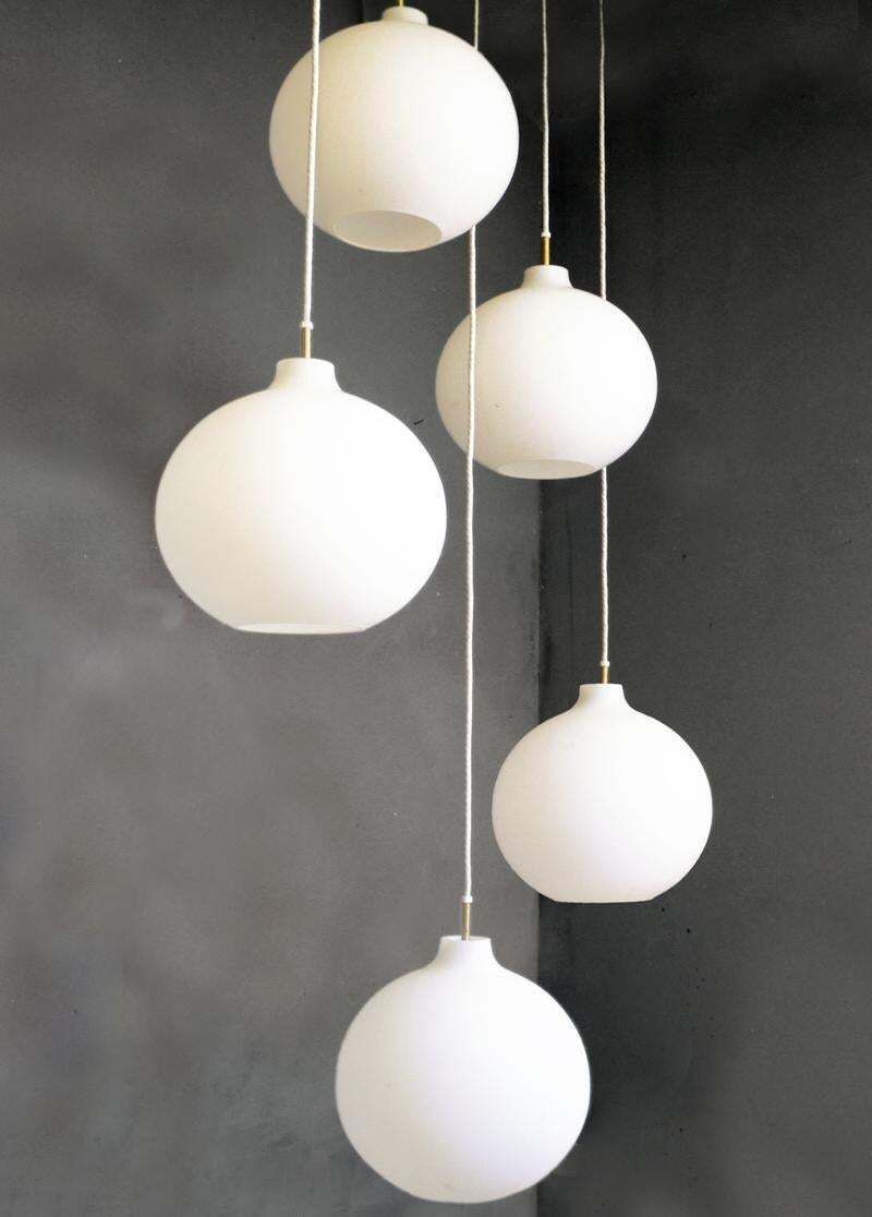 1970s Louis Poulsen Satellite Pendant Lamp Opaline Glass By Vilhelm Wohlert photo Lighting