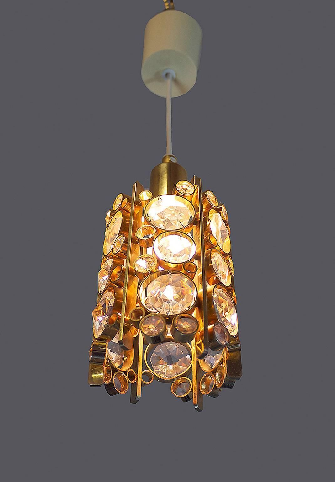 1960 Germany Palwa Petite Bubble Chandelier Crystal Glass & Gilt Brass photo Lighting
