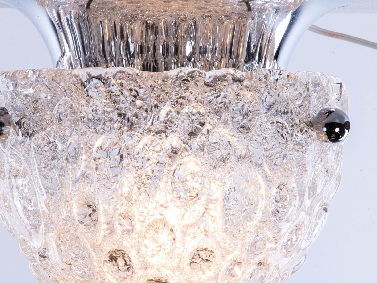 1 (Of 2) Murano Mushroom Flush Mount Iced Glass & Chrome Hillebrand Germany 1960 photo furniture